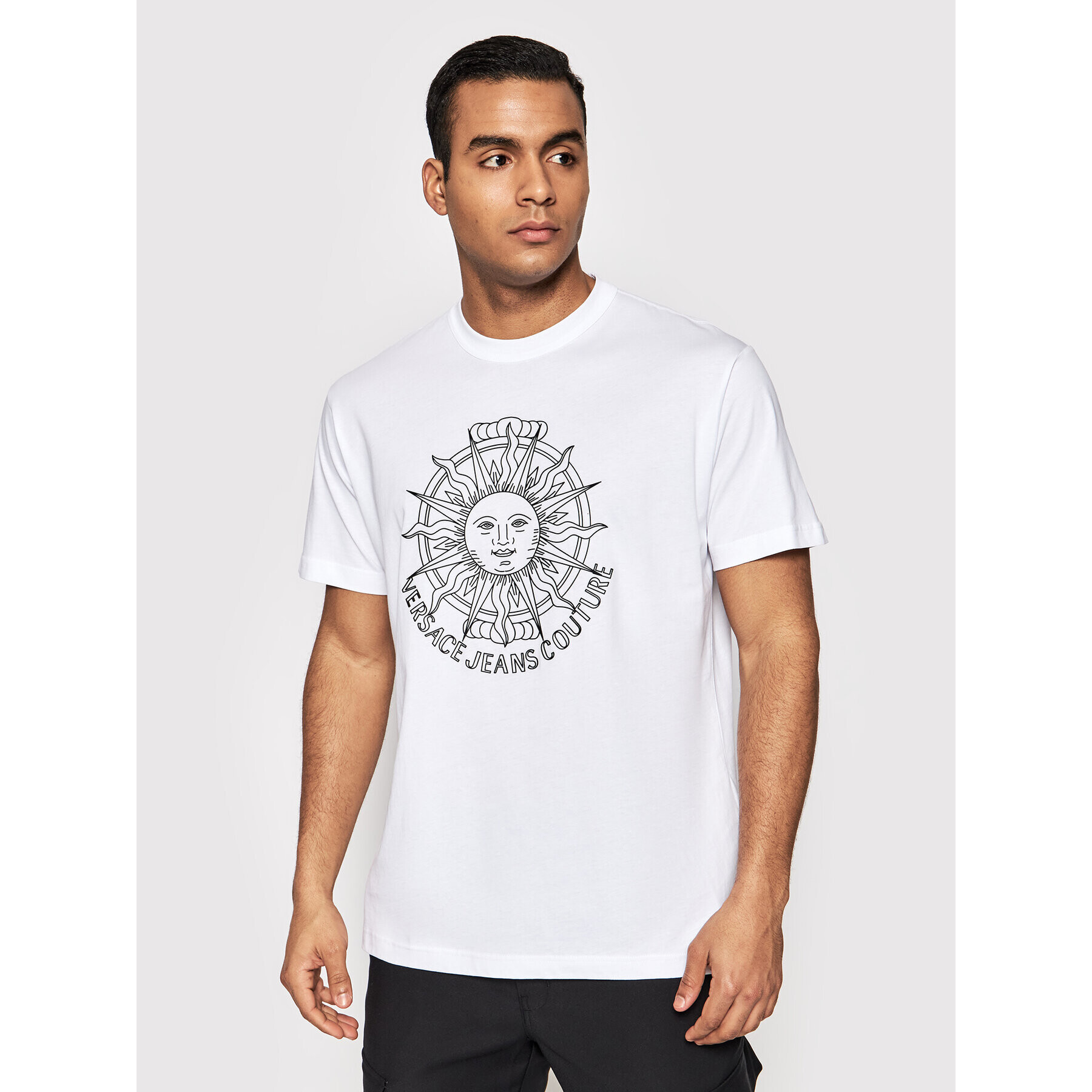 Versace Jeans Couture Тишърт Sun Outline 72GAHT11 Бял Regular Fit - Pepit.bg