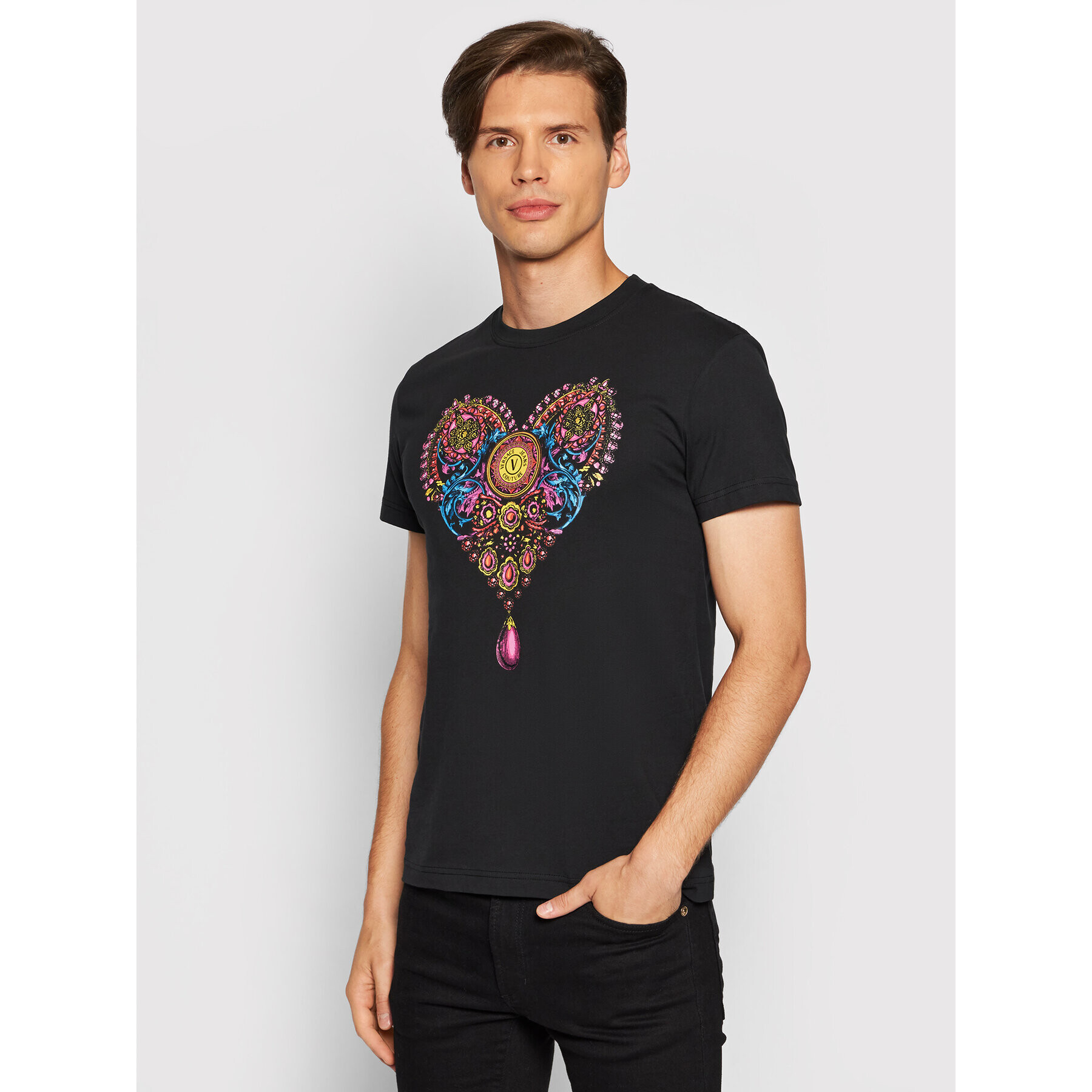 Versace Jeans Couture Тишърт Valentine 71GAHP01 Черен Regular Fit - Pepit.bg