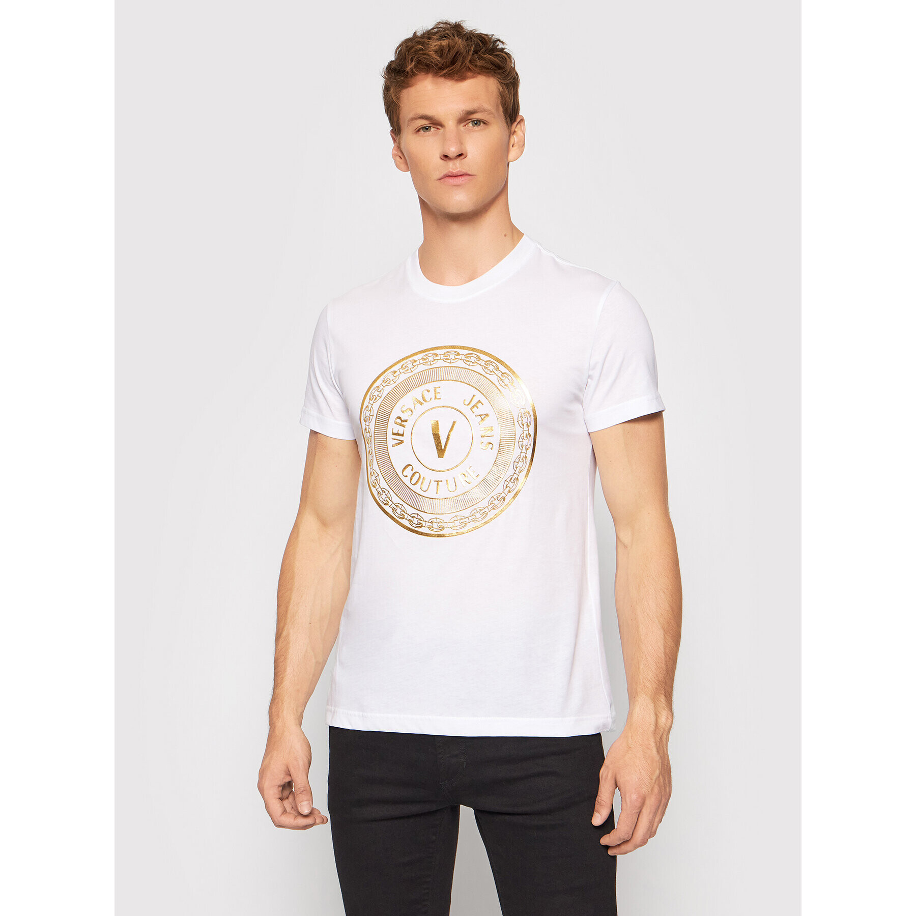 Versace Jeans Couture Тишърт Vemblem Foil 71GAHT12 Бял Regular Fit - Pepit.bg