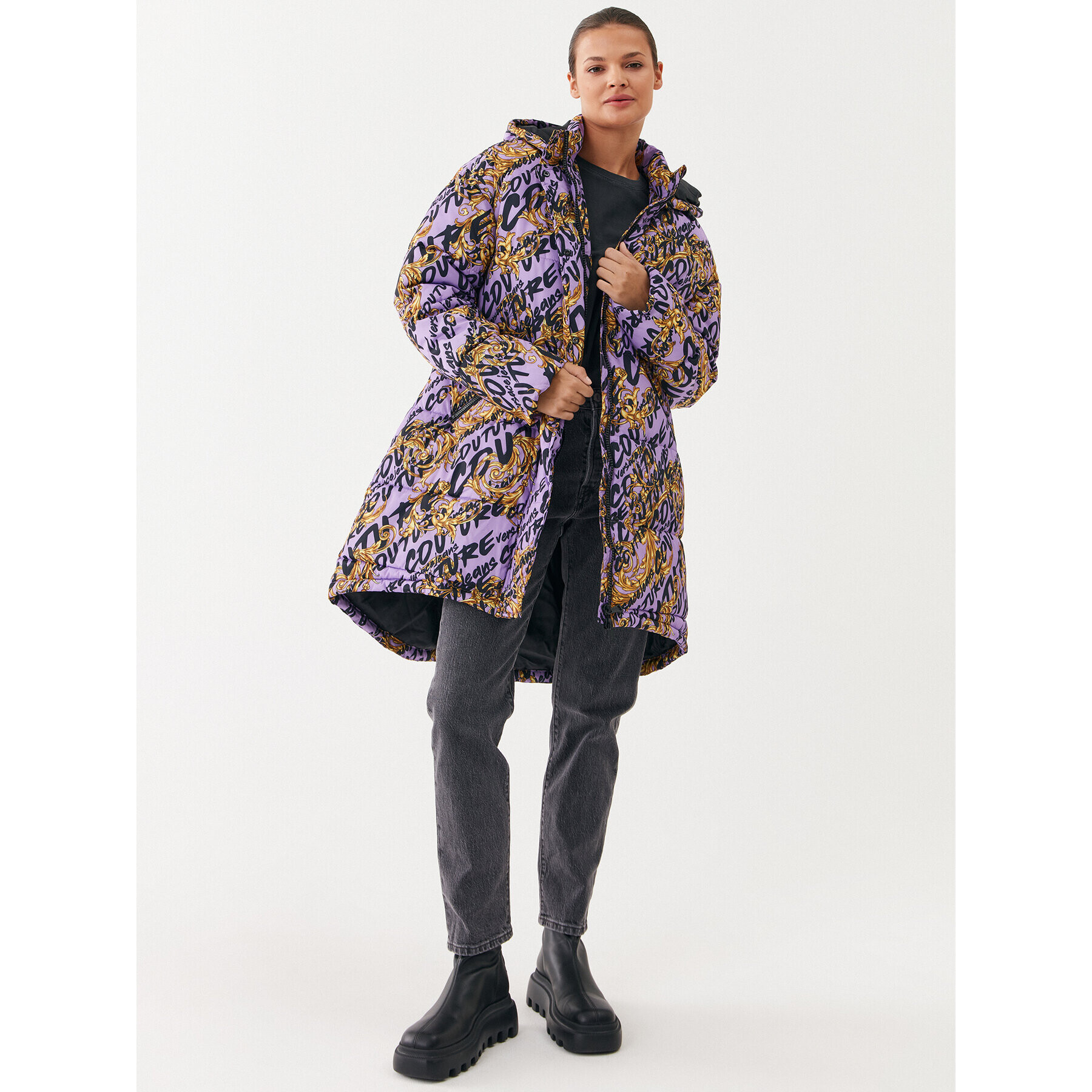 Versace Jeans Couture Зимно яке 73HAT400 Виолетов Oversize - Pepit.bg