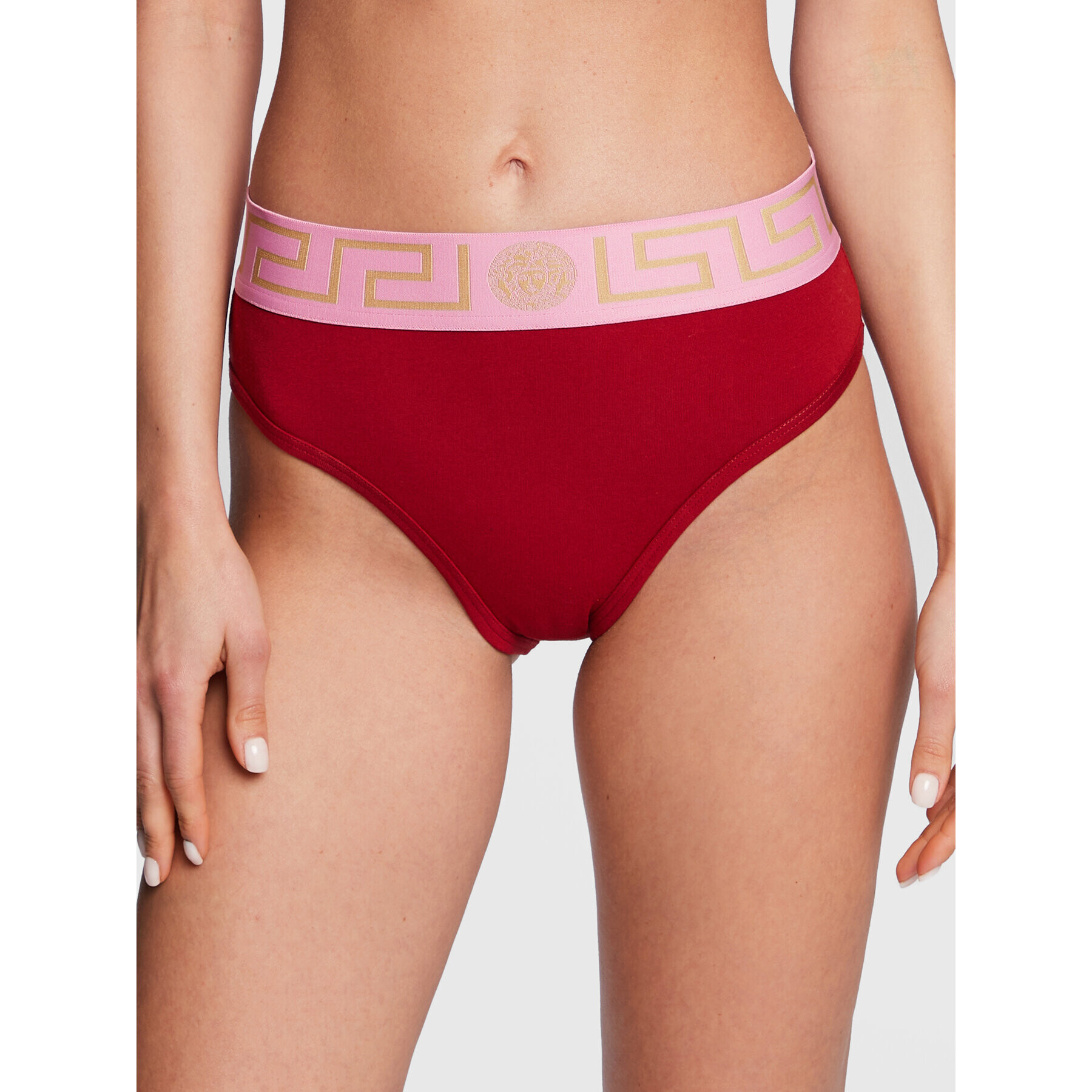 Versace Класически бикини с висока талия Greca Border AUD01050 Червен - Pepit.bg