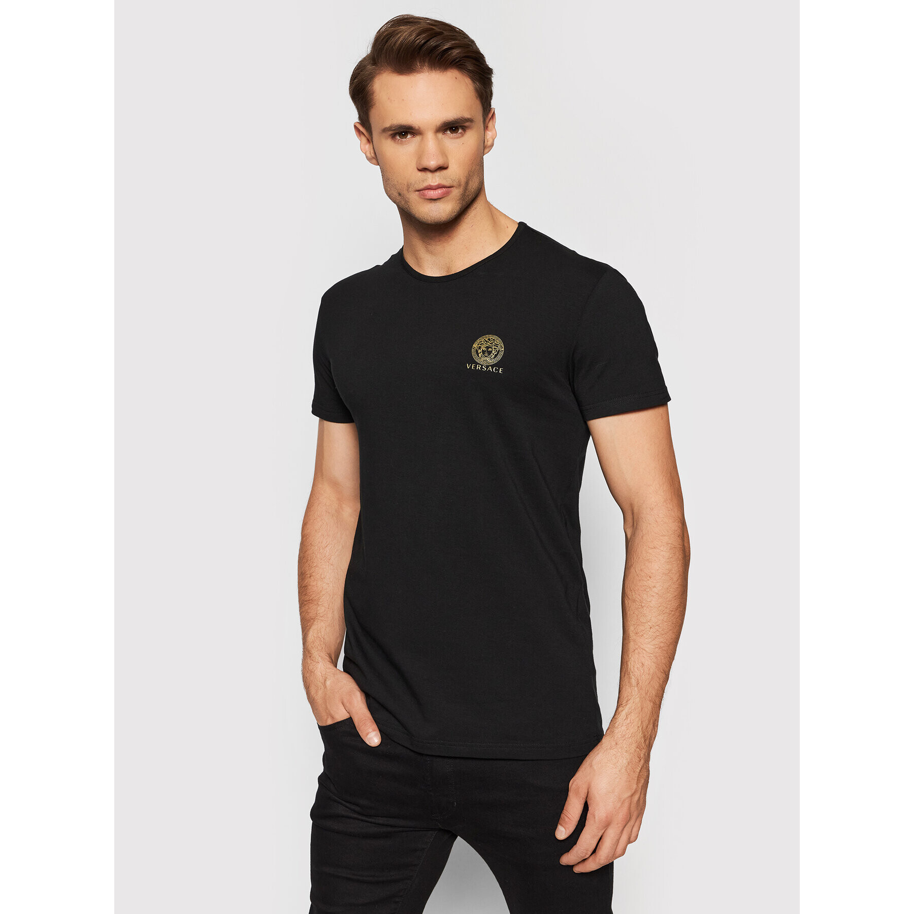 Versace Комплект 2 тишъртки AU10193 Черен Slim Fit - Pepit.bg