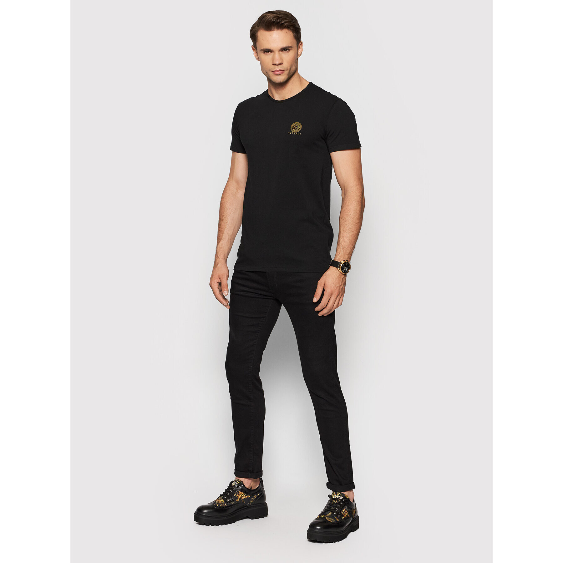 Versace Комплект 2 тишъртки AU10193 Черен Slim Fit - Pepit.bg
