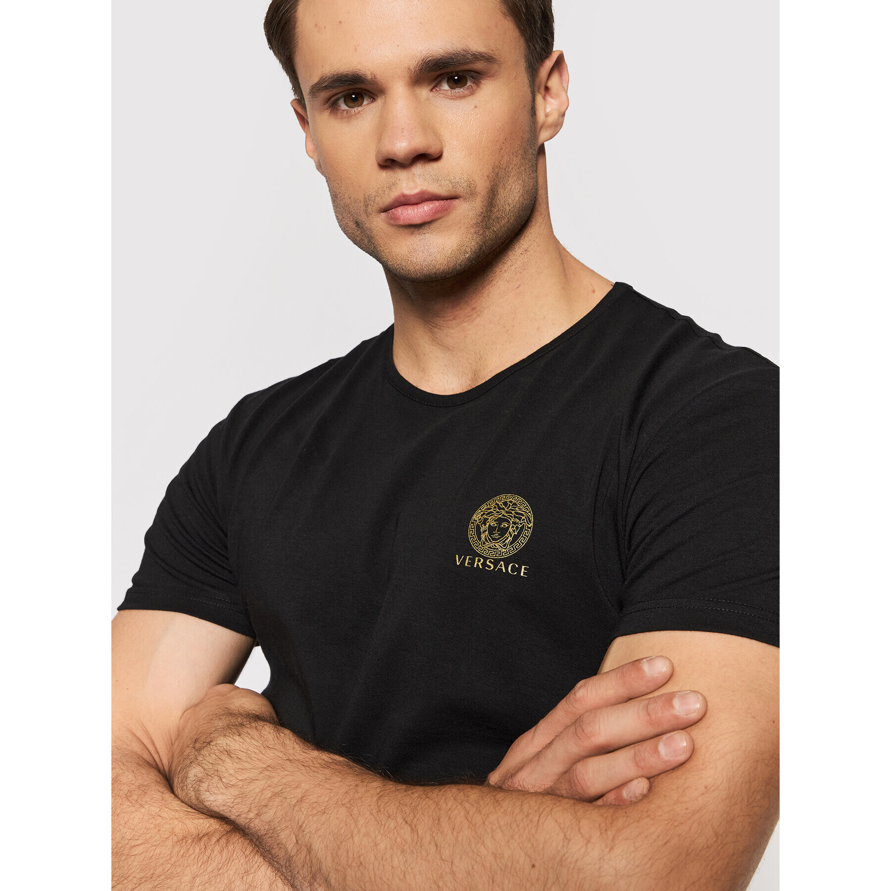 Versace Комплект 2 тишъртки AU10193 Черен Slim Fit - Pepit.bg