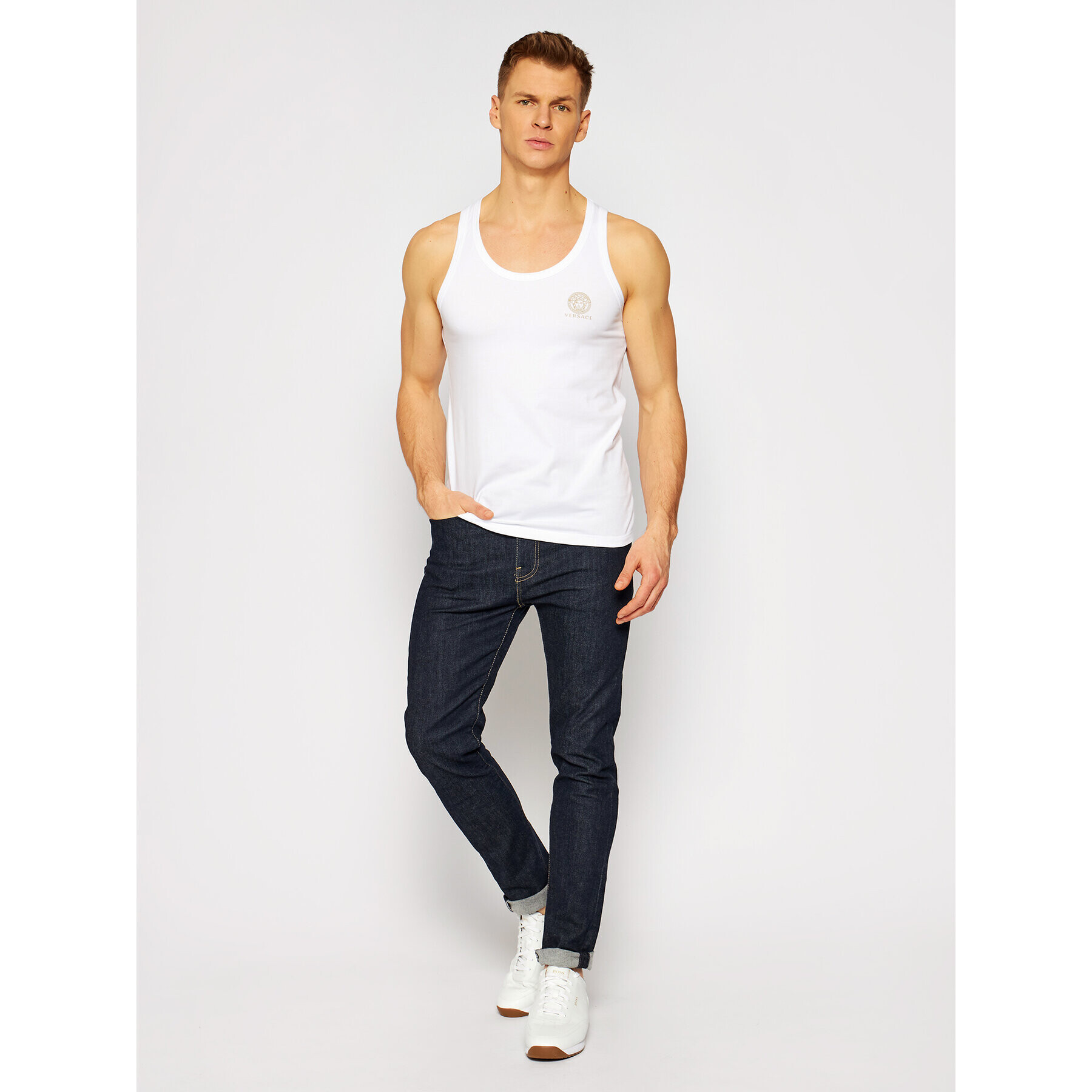 Versace Мъжки топ Medusa AUU01012 Бял Regular Fit - Pepit.bg