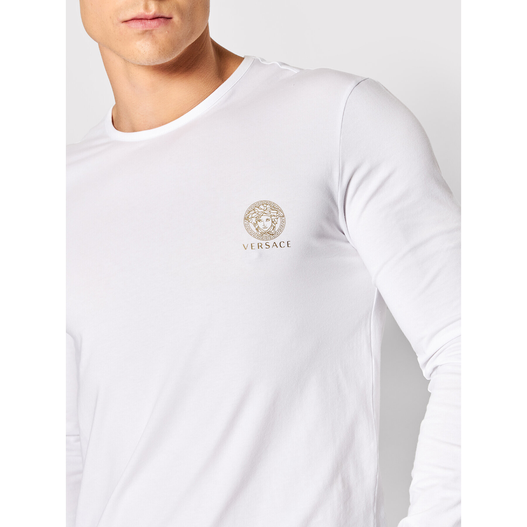 Versace Тениска с дълъг ръкав Girocollo AUU01007 Бял Regular Fit - Pepit.bg