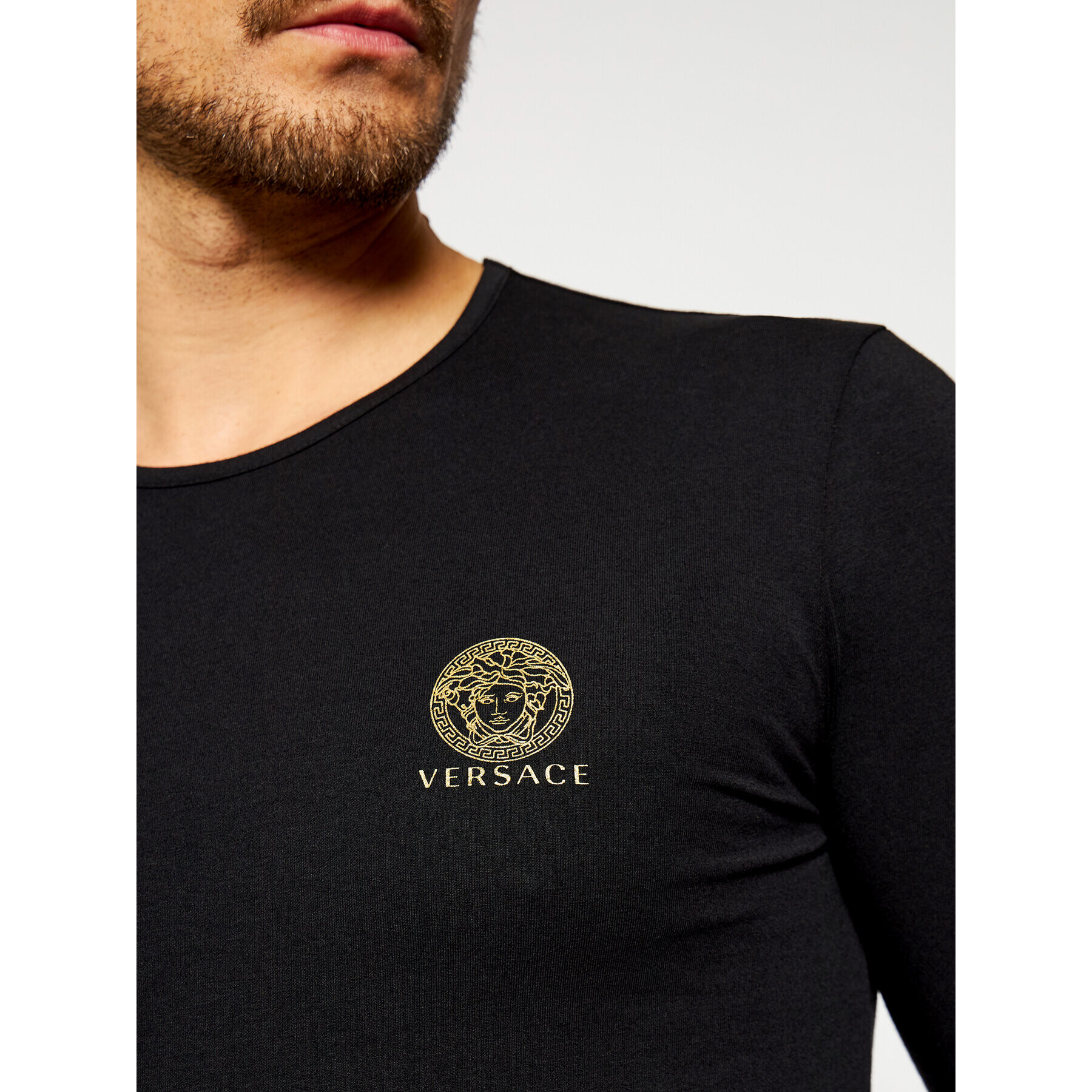 Versace Тениска с дълъг ръкав Girocollo AUU01007 Черен Regular Fit - Pepit.bg