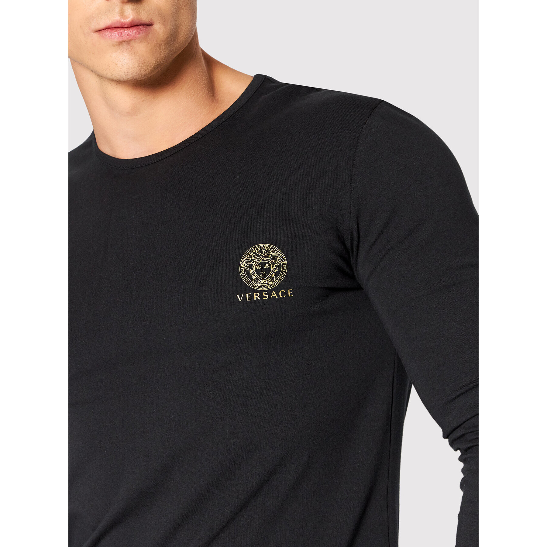 Versace Тениска с дълъг ръкав Girocollo AUU01007 Черен Regular Fit - Pepit.bg