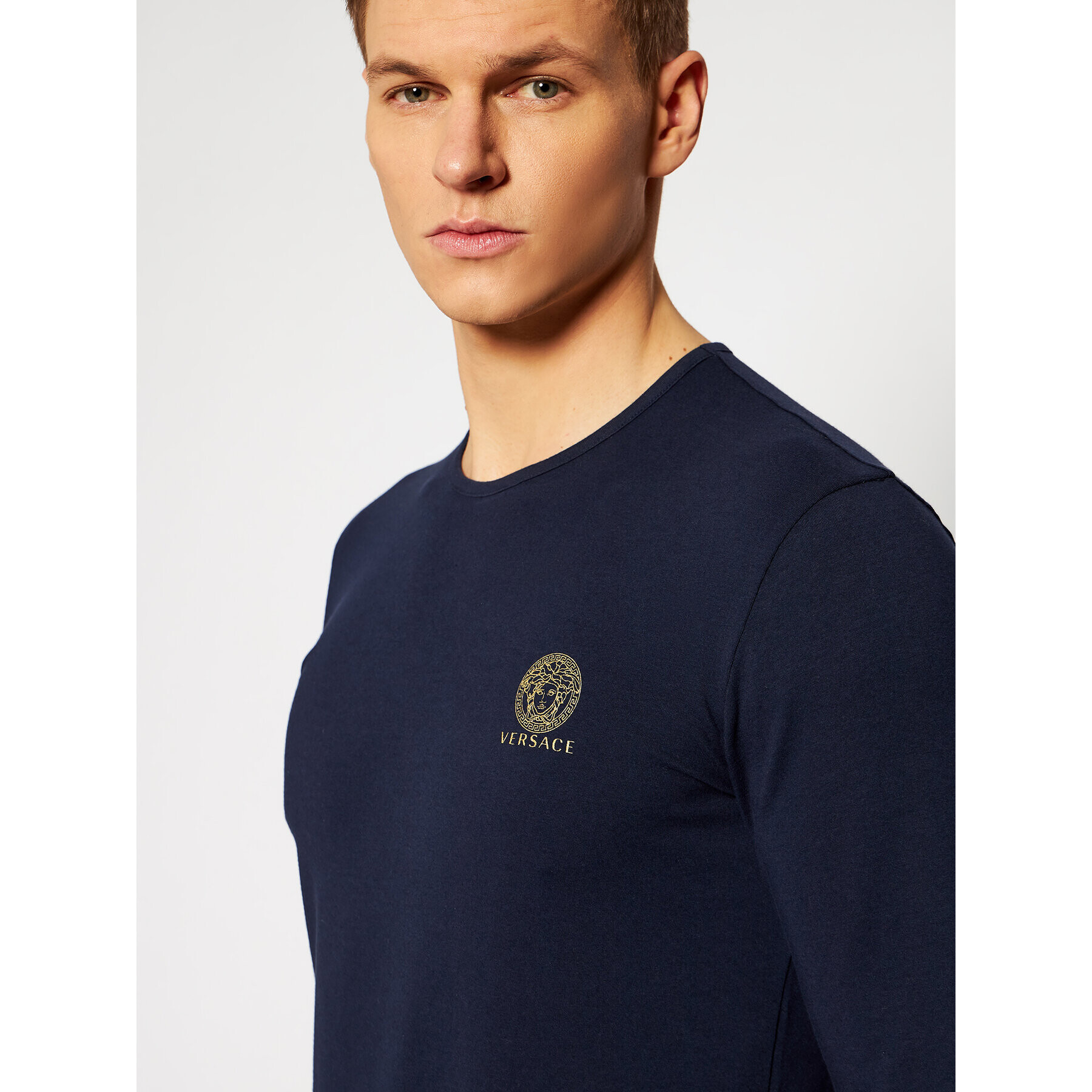 Versace Тениска с дълъг ръкав Girocollo AUU01007 Тъмносин Regular Fit - Pepit.bg