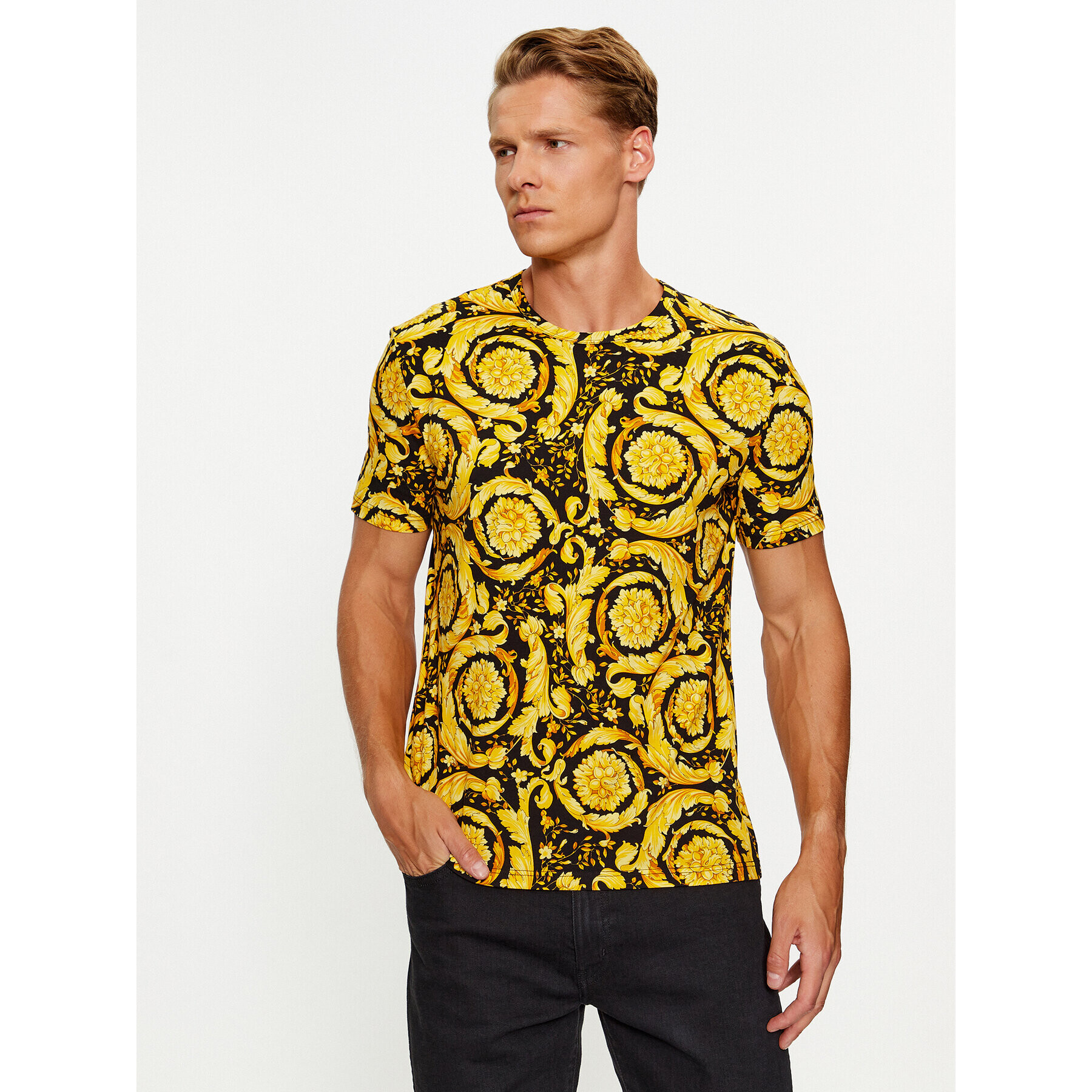 Versace Тишърт 1000959 Жълт Regular Fit - Pepit.bg