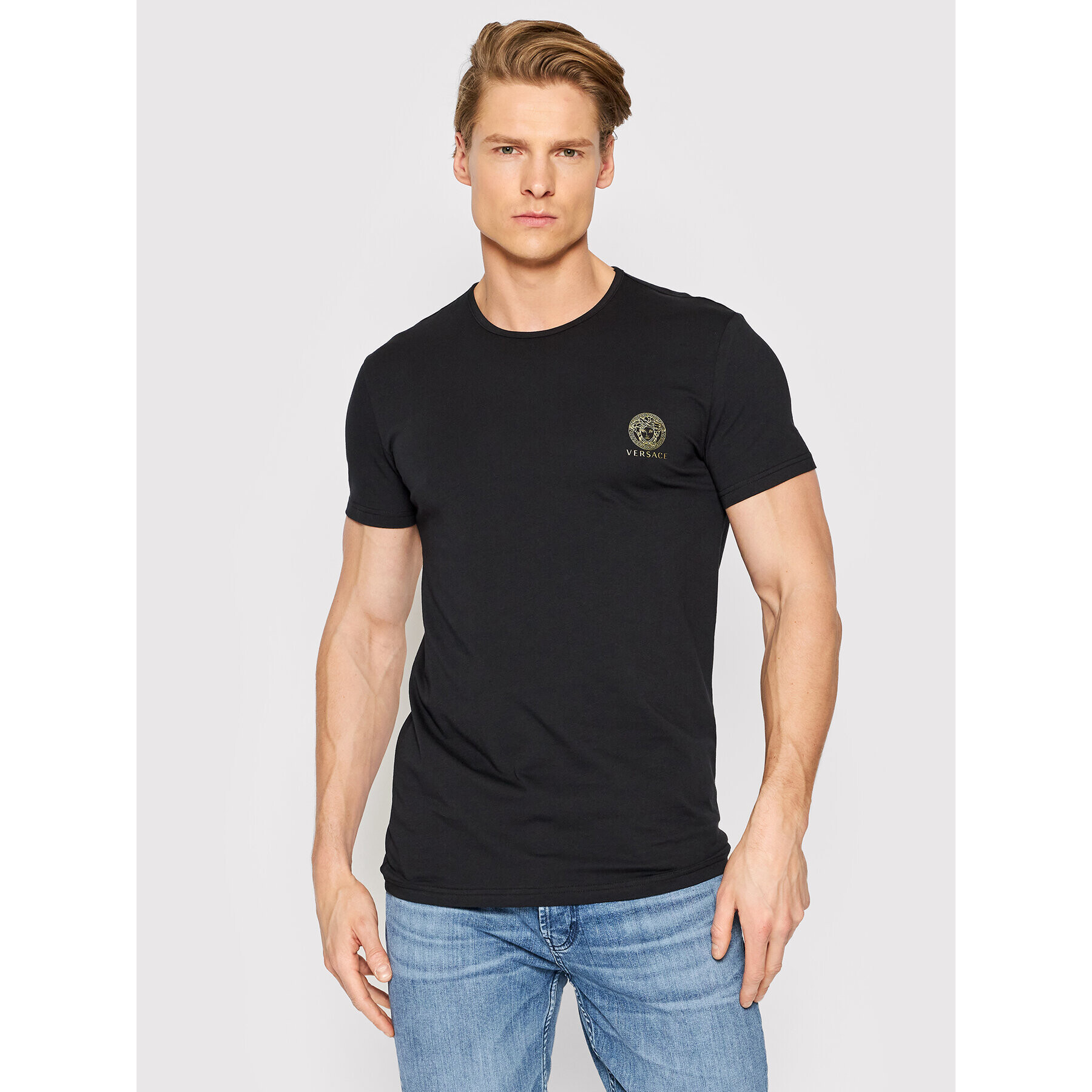 Versace Тишърт Giroccollo AUU01005 Черен Regular Fit - Pepit.bg