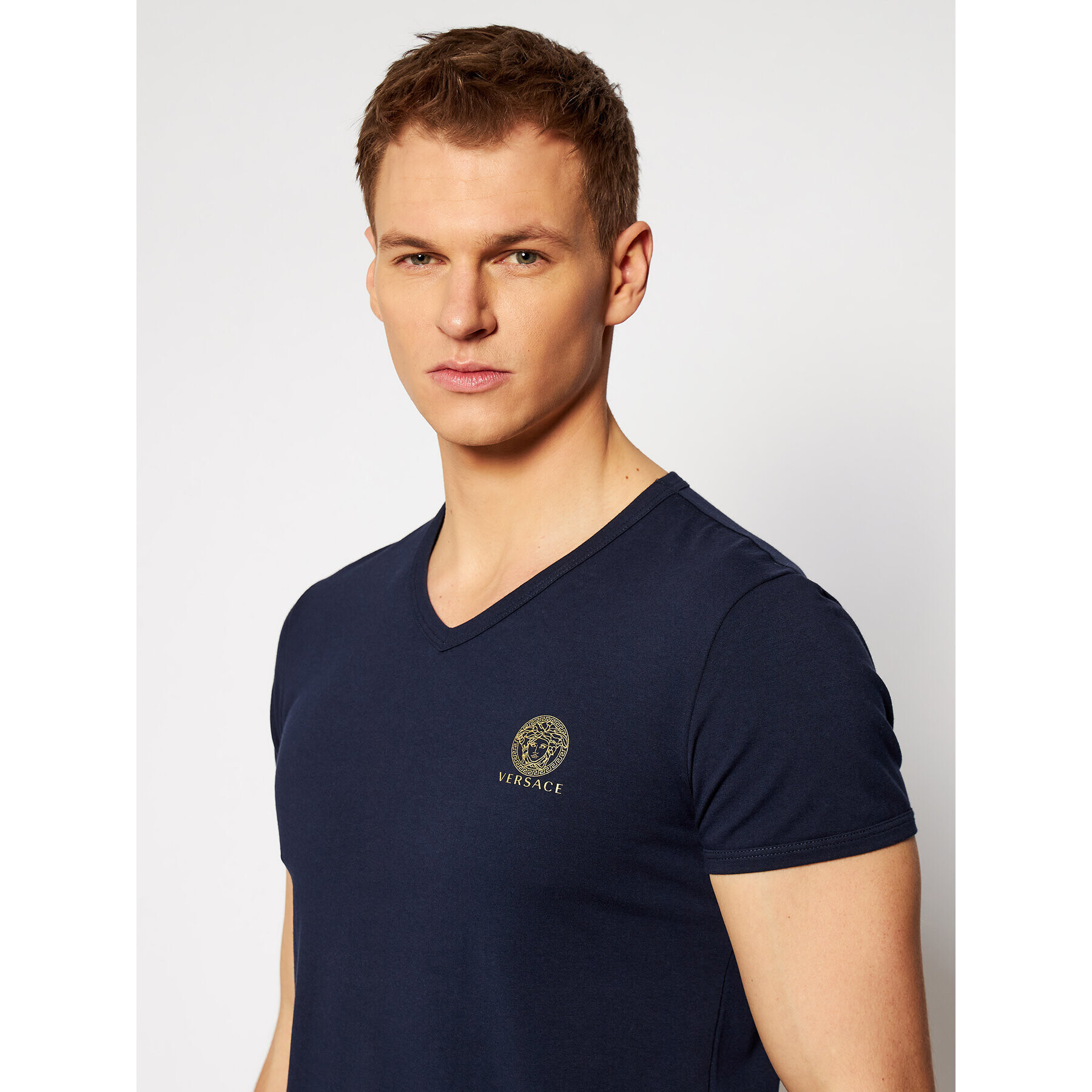 Versace Тишърт Scollo AUU01004 Тъмносин Regular Fit - Pepit.bg