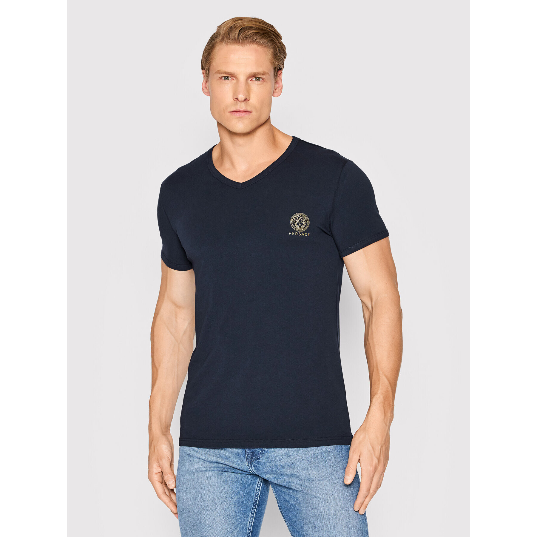 Versace Тишърт Scollo AUU01004 Тъмносин Regular Fit - Pepit.bg