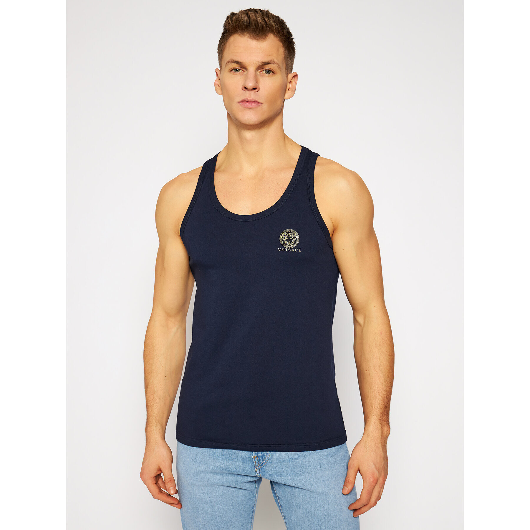 Versace Мъжки топ Medusa AUU01012 Тъмносин Regular Fit - Pepit.bg