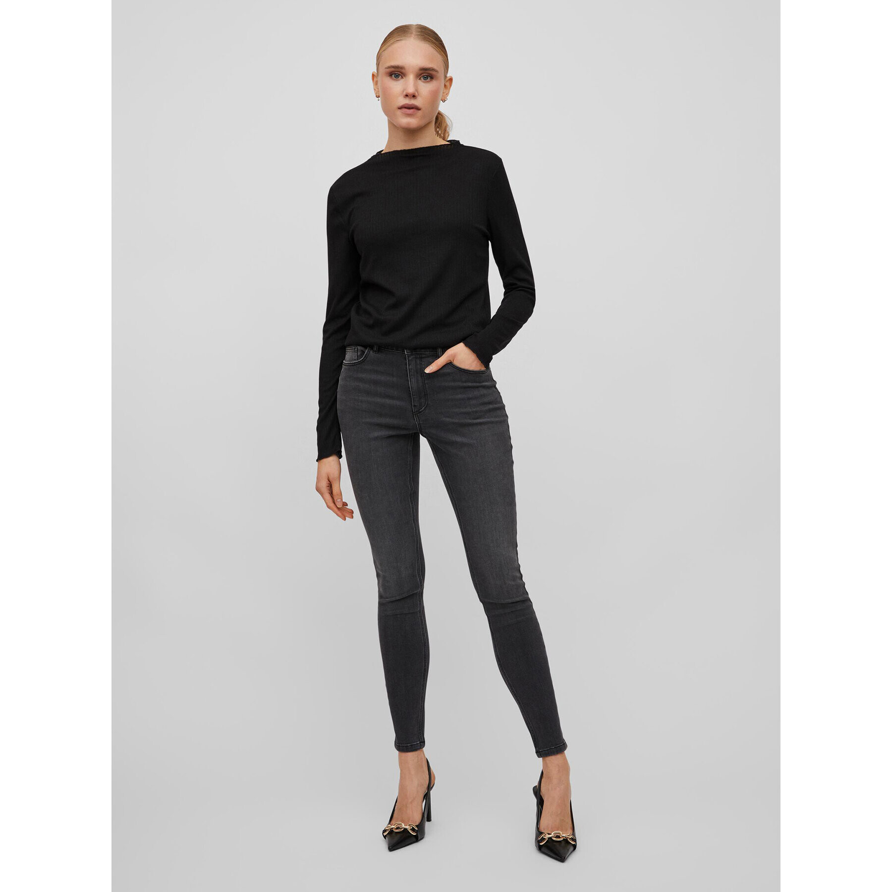 Vila Дънки Sarah 14084763 Сив Skinny Fit - Pepit.bg