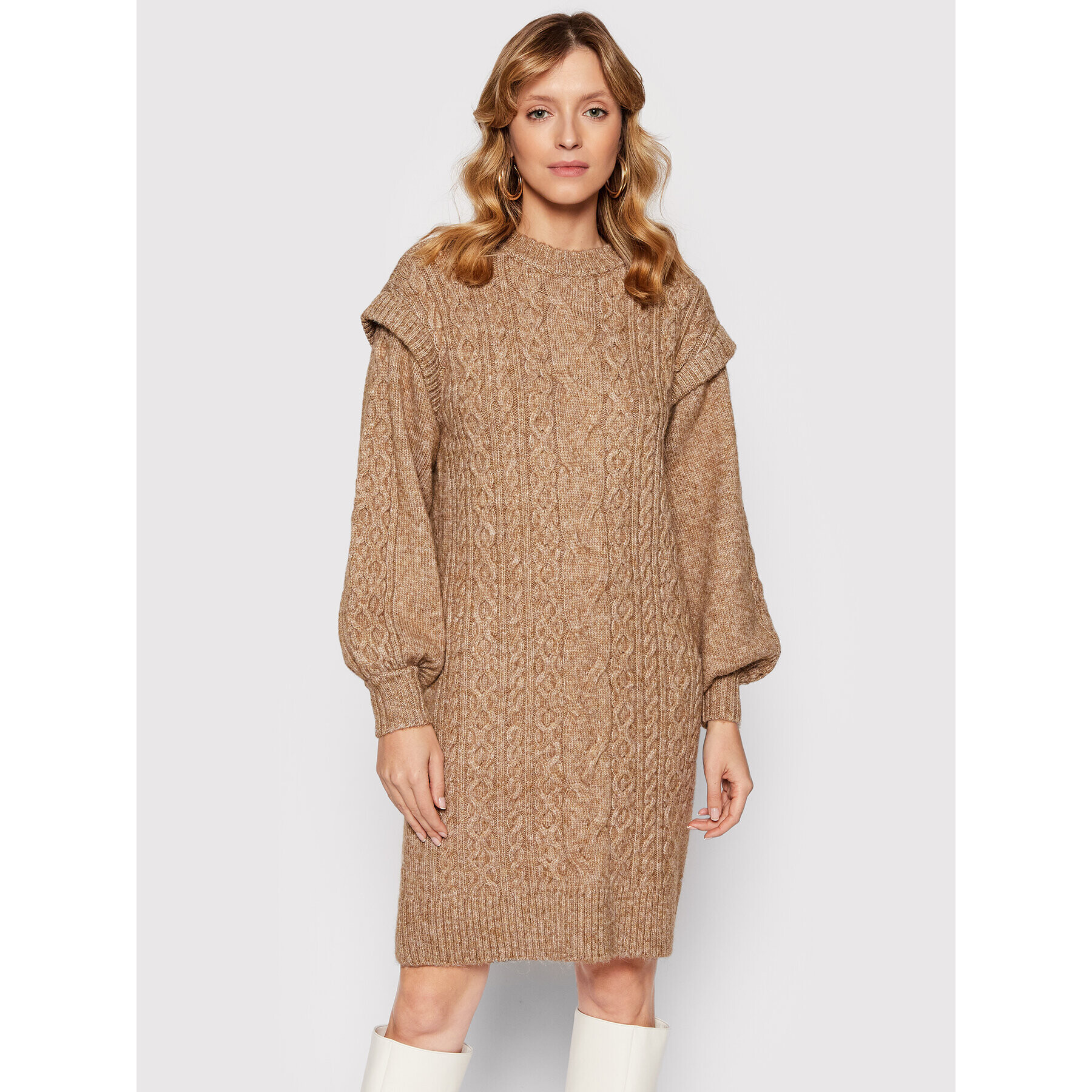 Vila Плетена рокля Henley 14069764 Бежов Regular Fit - Pepit.bg