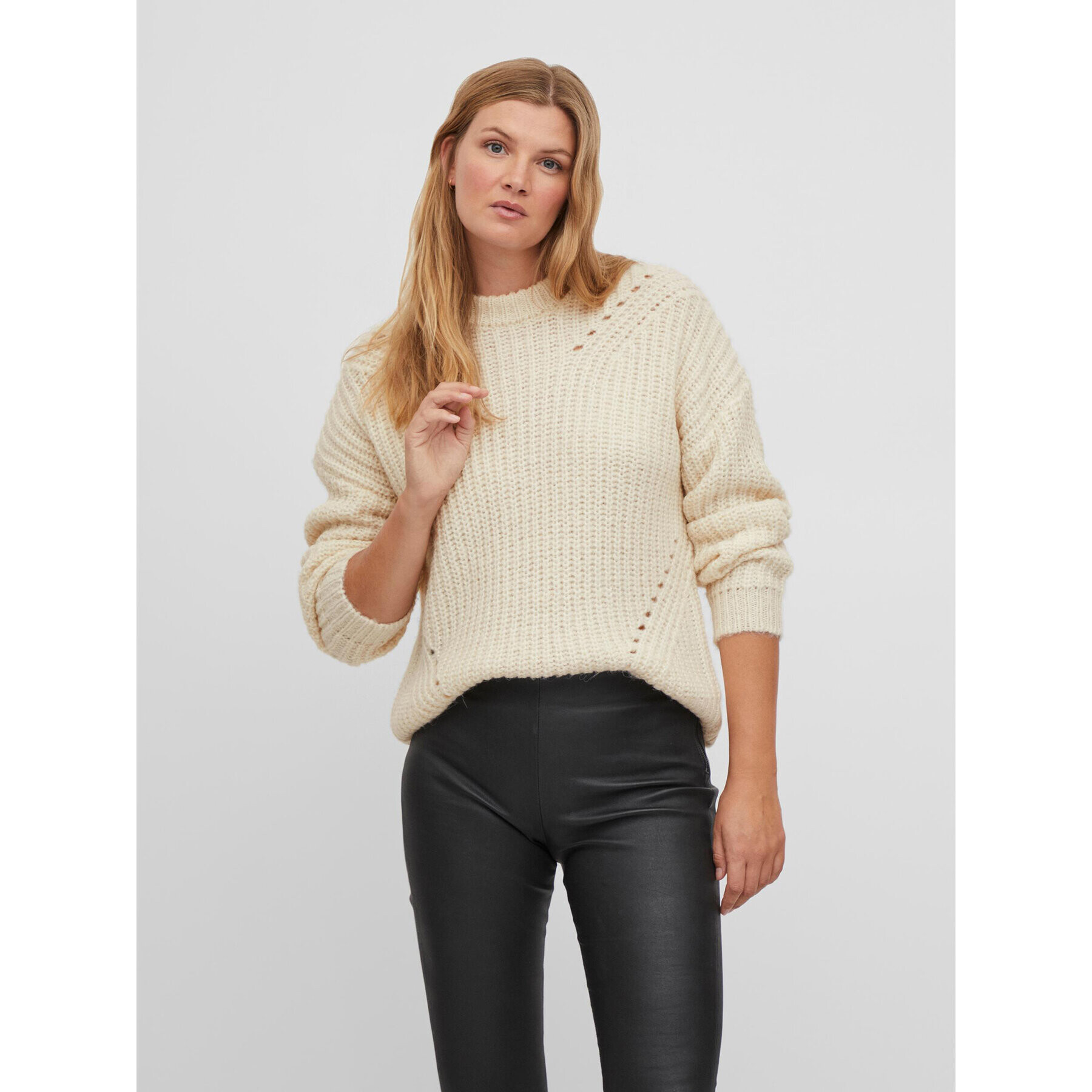 Vila Пуловер Suba 14075507 Екрю Relaxed Fit - Pepit.bg