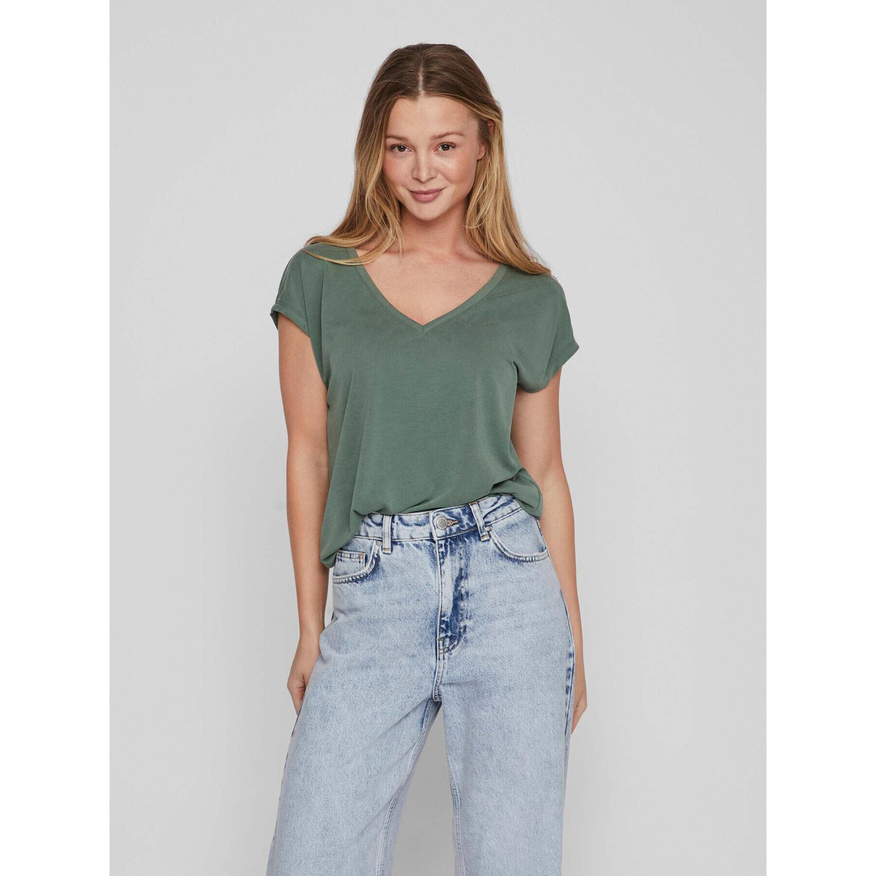 Vila Тишърт Modala 14074847 Зелен Relaxed Fit - Pepit.bg