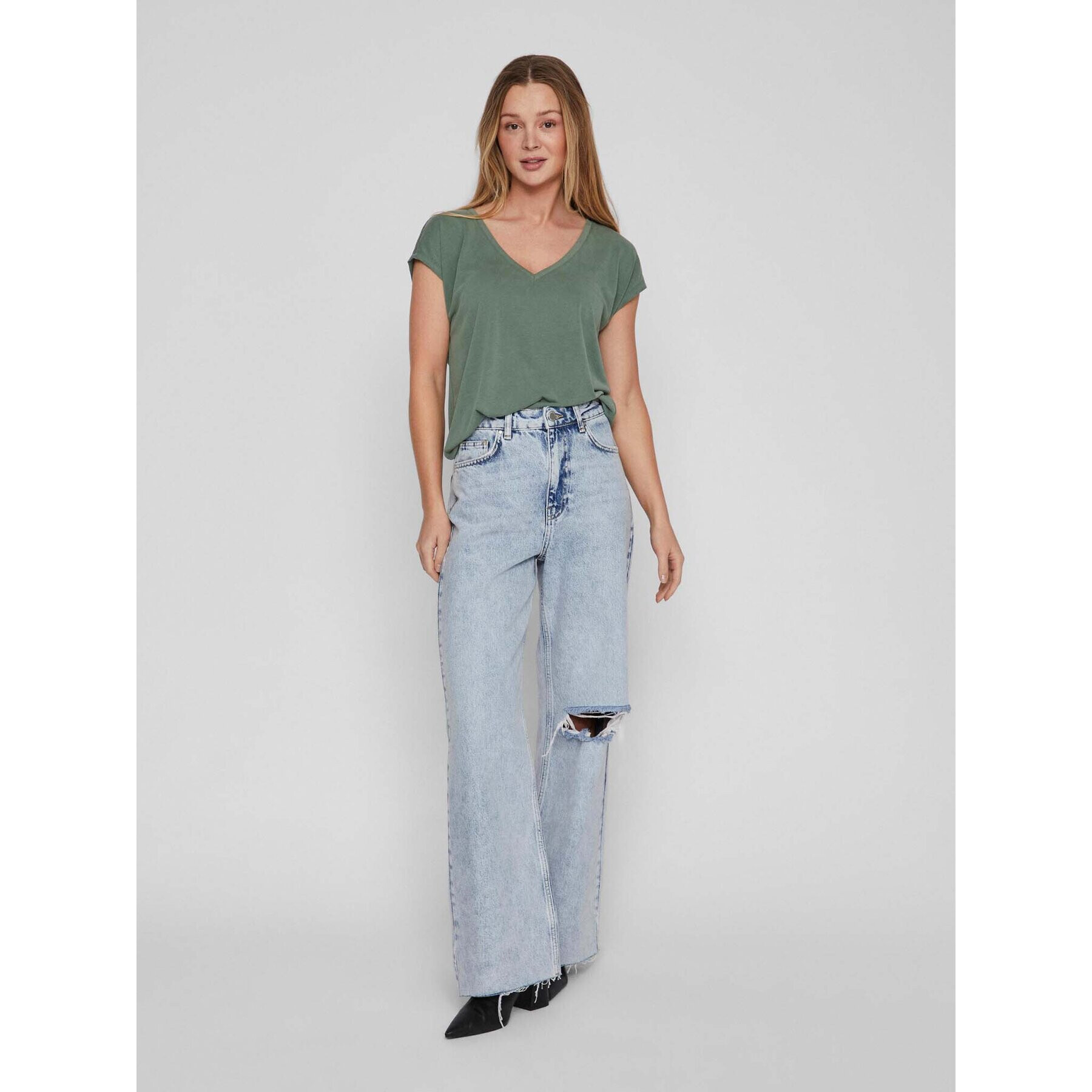 Vila Тишърт Modala 14074847 Зелен Relaxed Fit - Pepit.bg