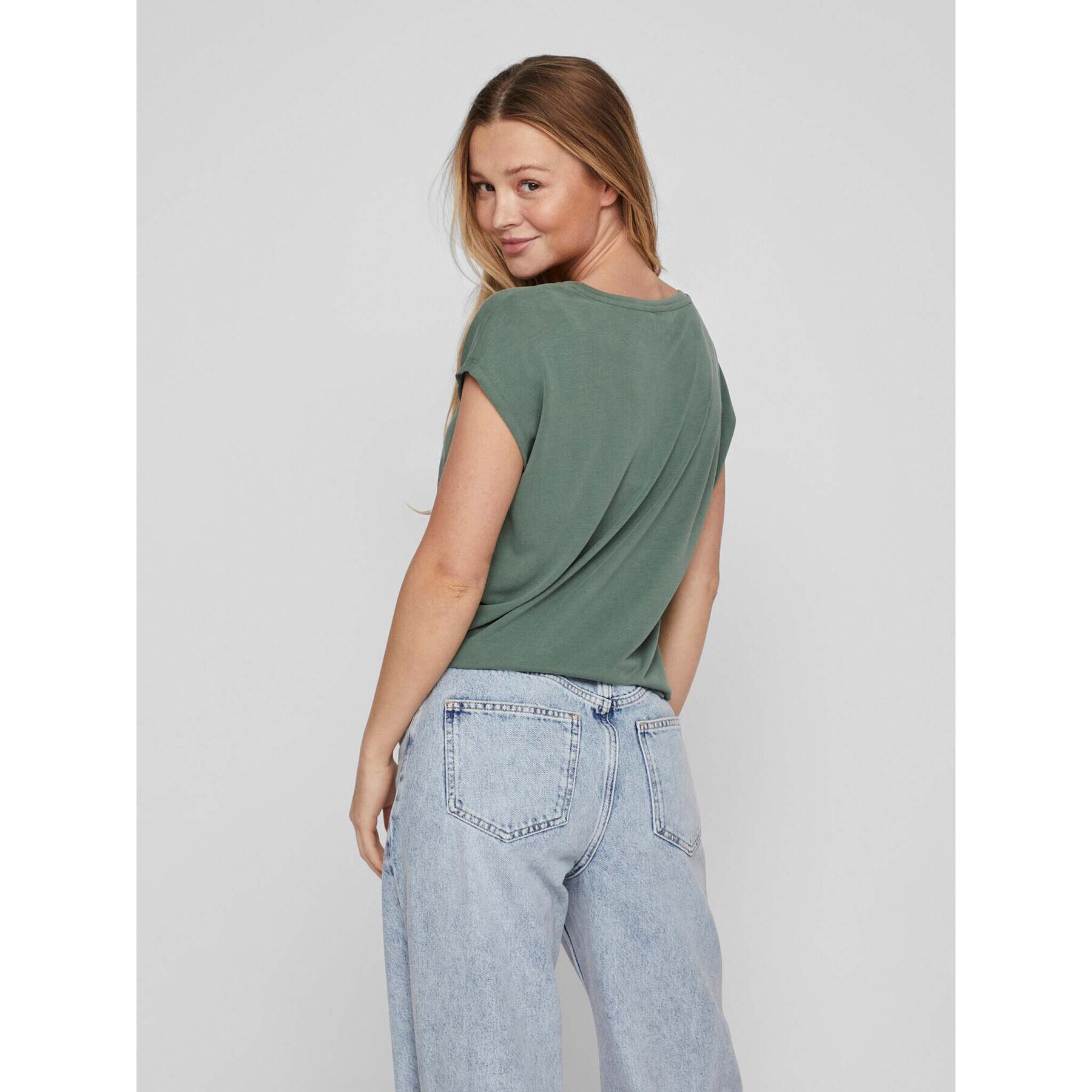 Vila Тишърт Modala 14074847 Зелен Relaxed Fit - Pepit.bg