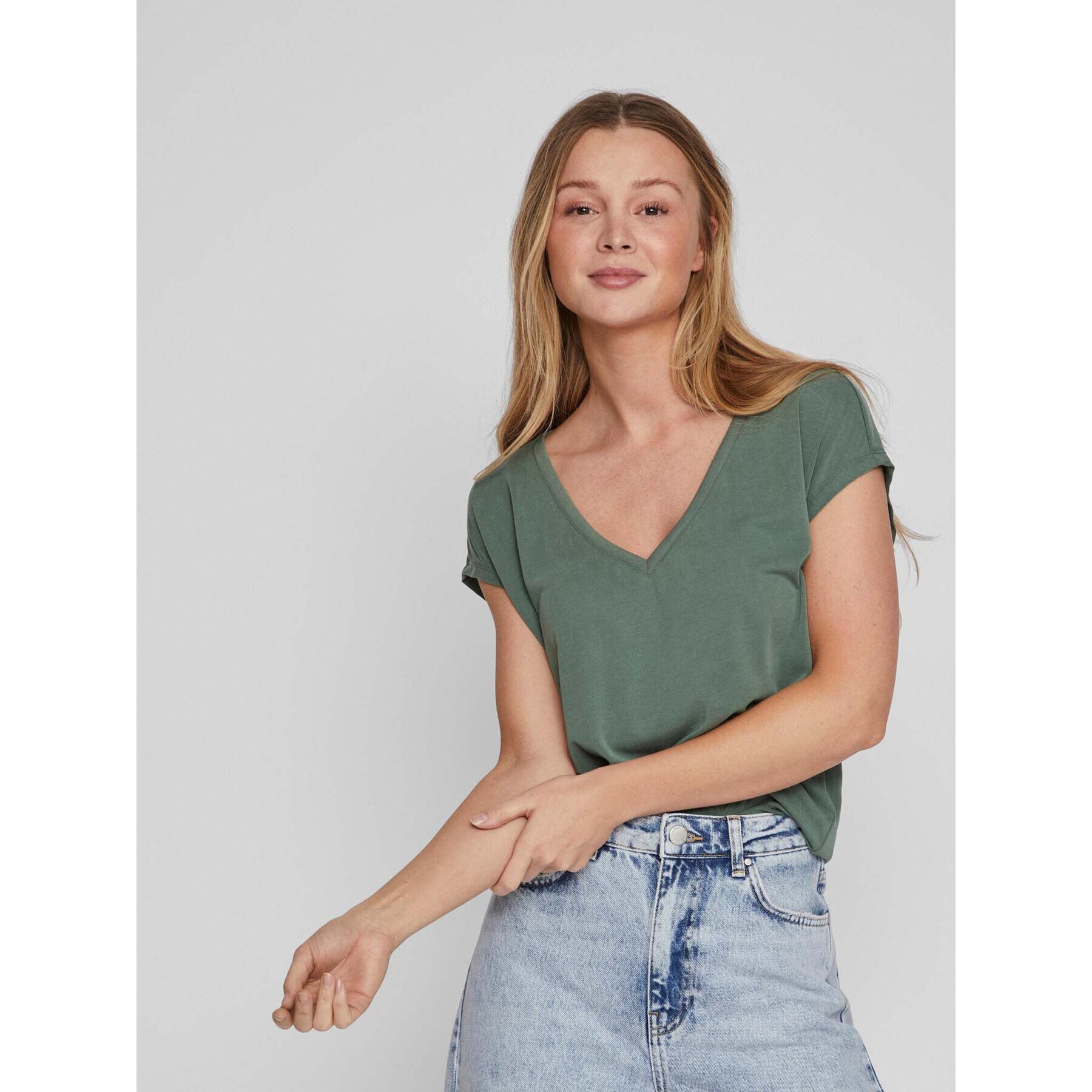 Vila Тишърт Modala 14074847 Зелен Relaxed Fit - Pepit.bg