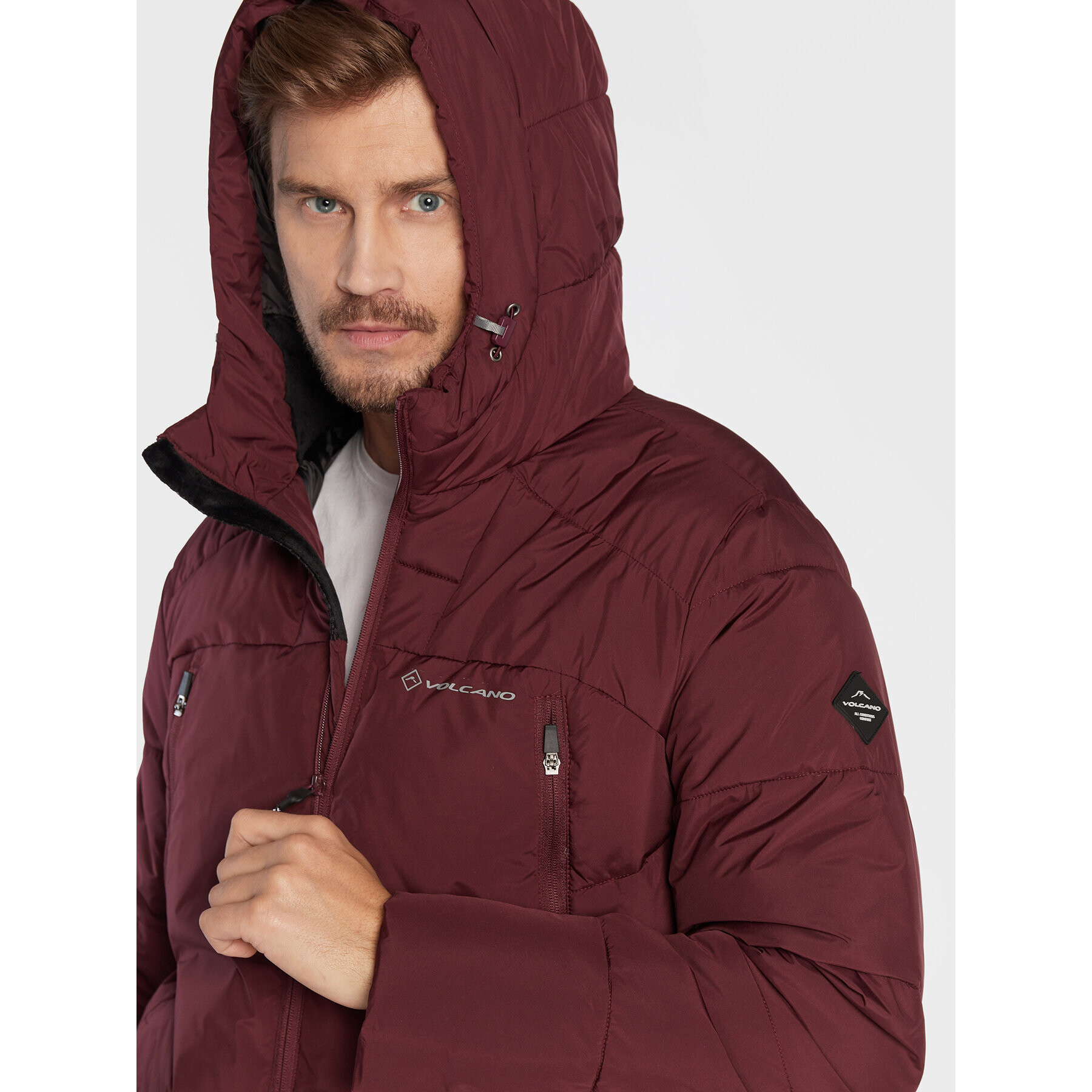Volcano Пухено яке J-Marko M06093-W23 Бордо Regular Fit - Pepit.bg