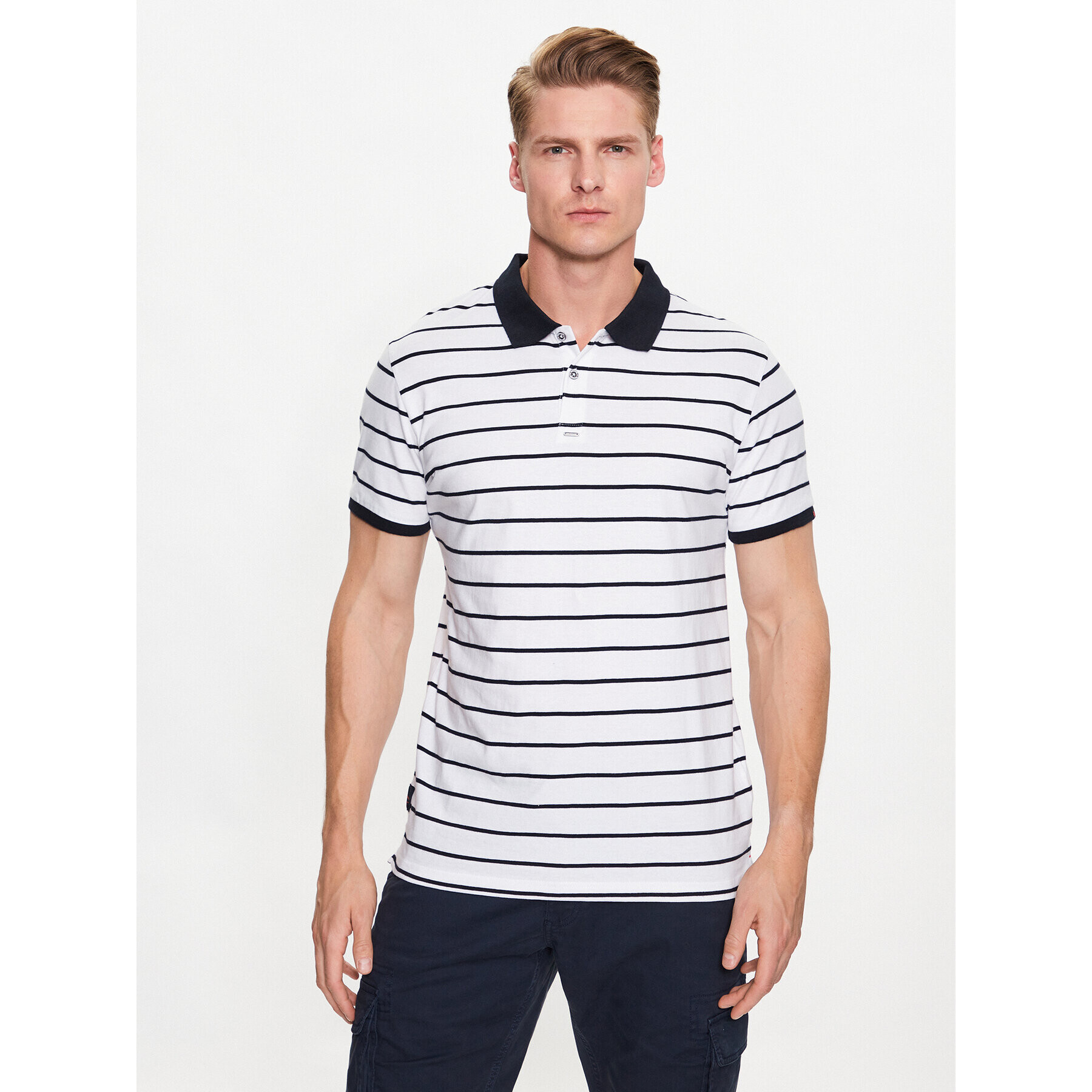 Volcano Тениска с яка и копчета T-Ship M35089 Бял Regular Fit - Pepit.bg