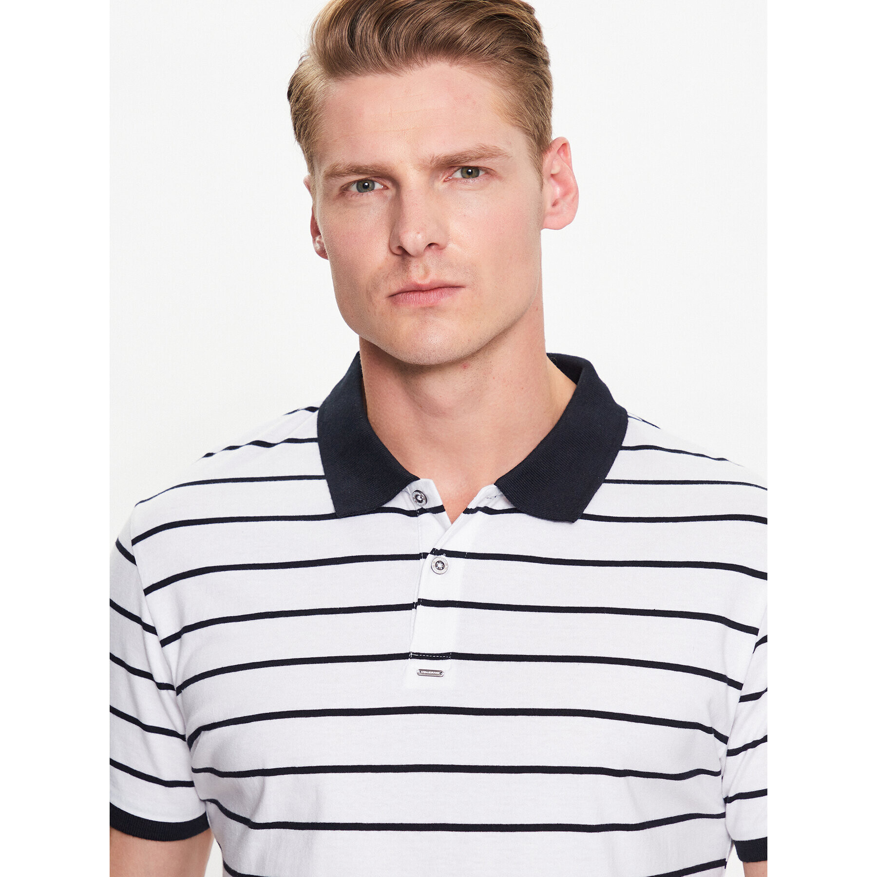 Volcano Тениска с яка и копчета T-Ship M35089 Бял Regular Fit - Pepit.bg