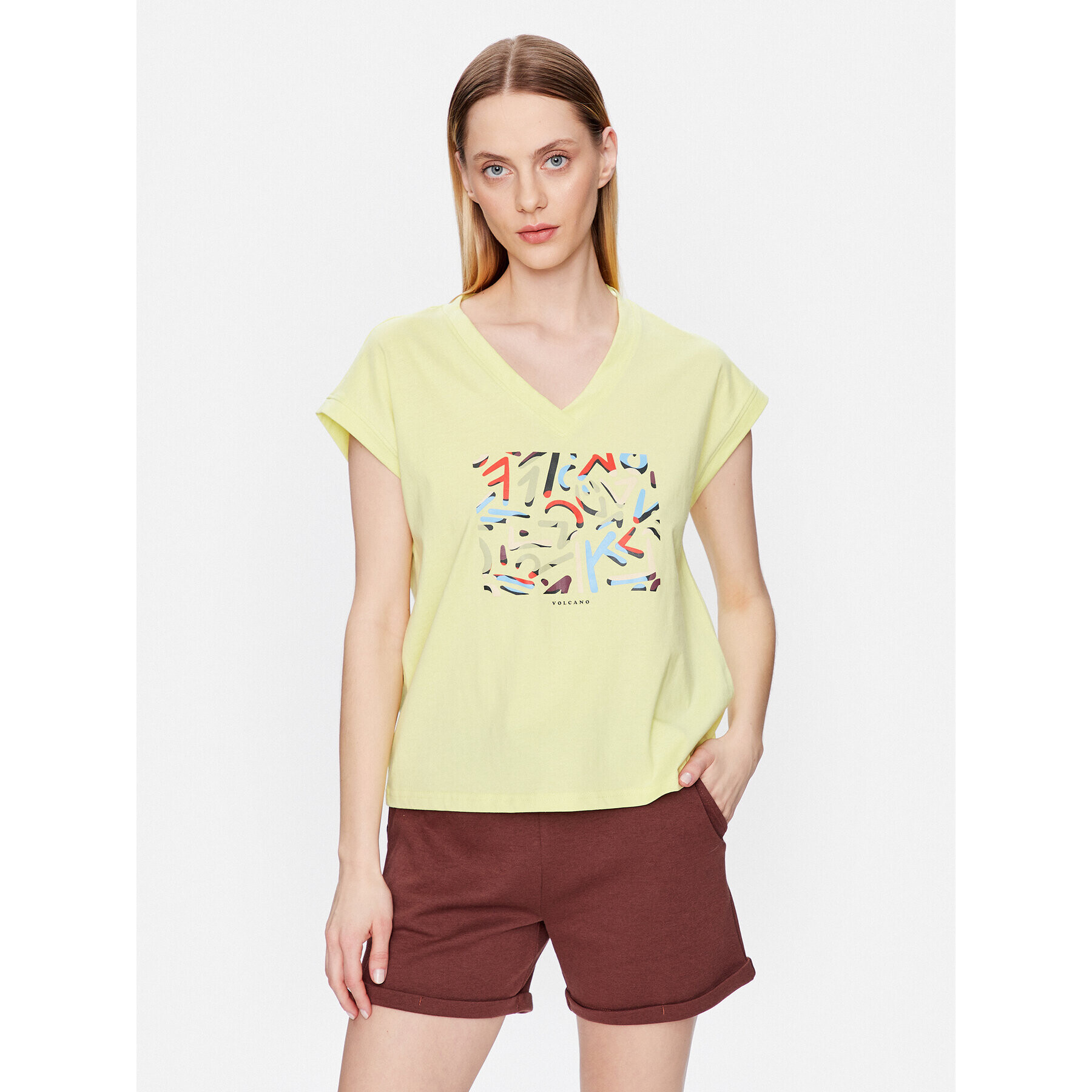 Volcano Тишърт T-Abstract L02156-S23 Жълт Regular Fit - Pepit.bg