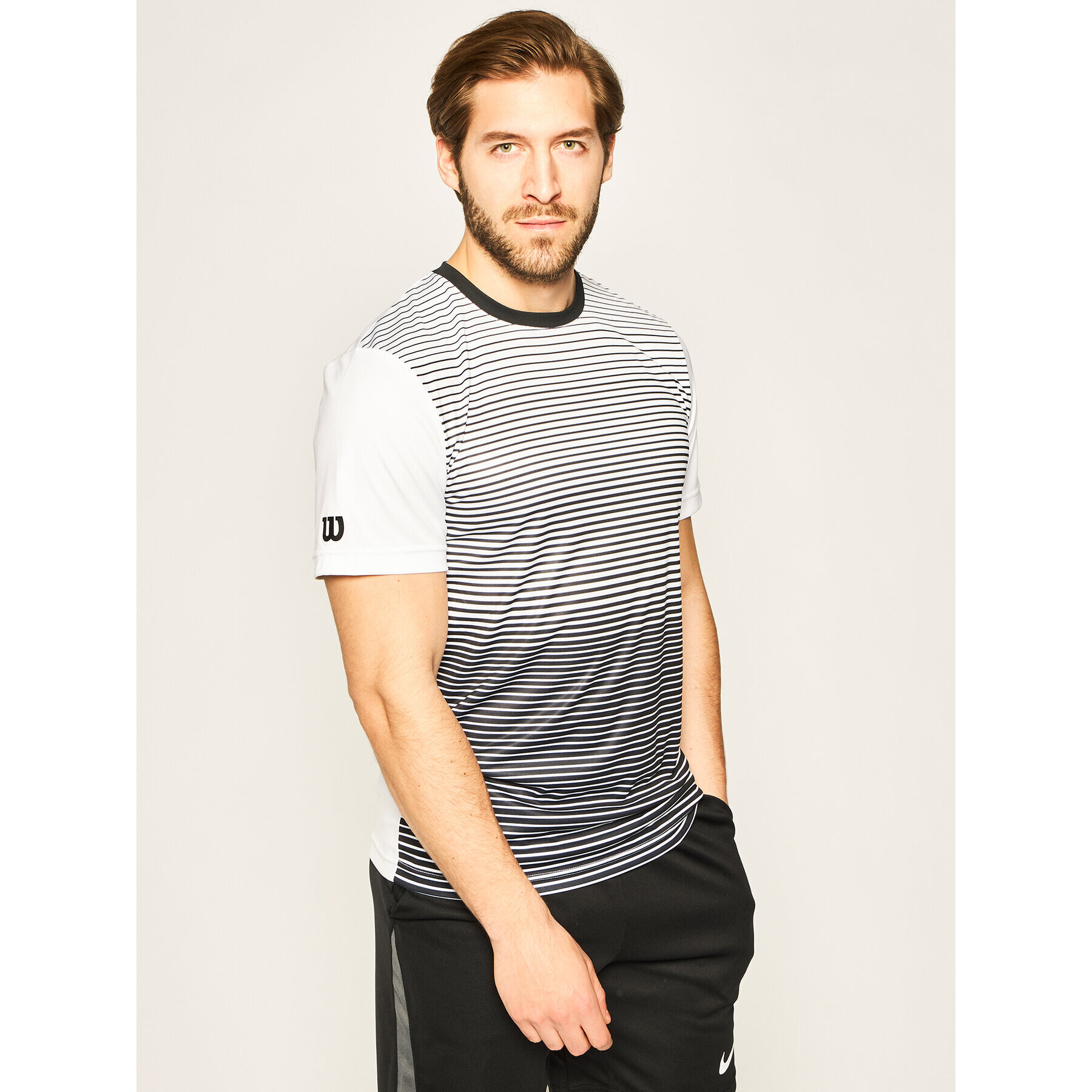 Wilson Тениска от техническо трико Team Striped Crew WRA769701 Черен Regular Fit - Pepit.bg