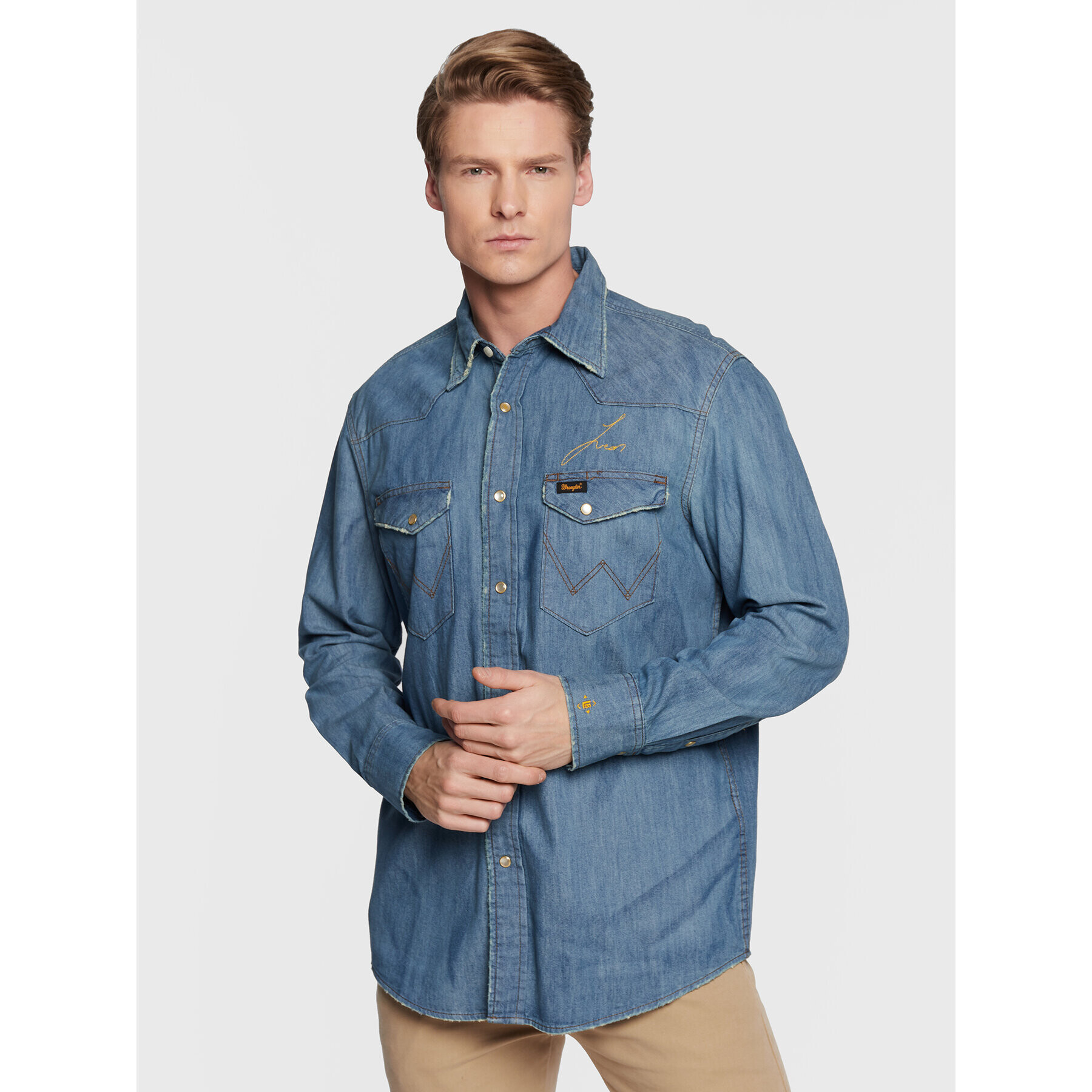 Wrangler дънкова риза LEON BRIDGES W5M0CX31O 112328528 Син Regular Fit - Pepit.bg