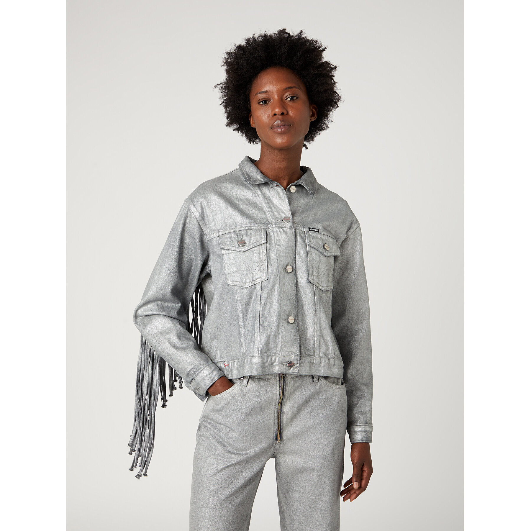 Wrangler Дънково яке Souvenir Fringe W4T144M30 112327270 Сив Relaxed Fit - Pepit.bg