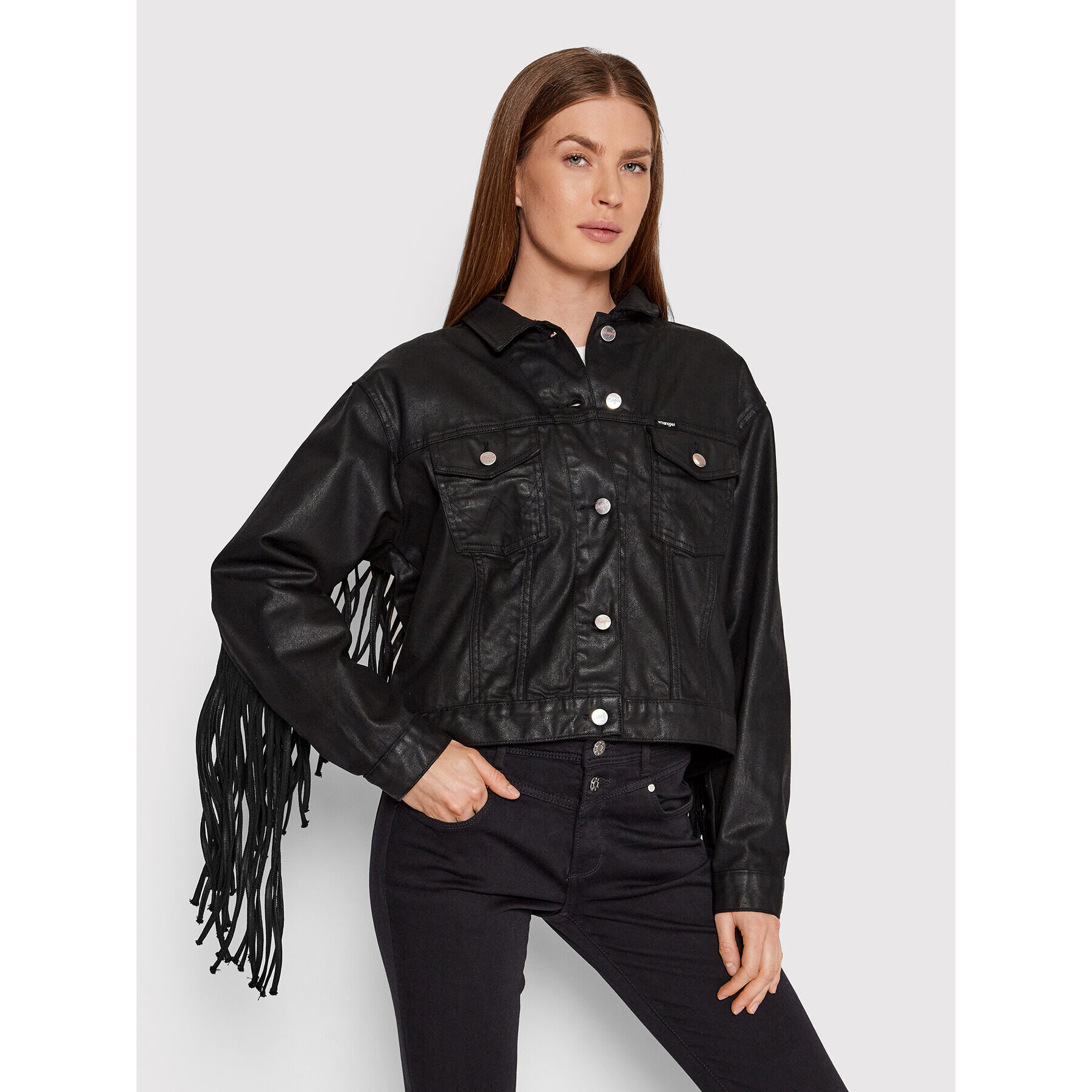 Wrangler Дънково яке FENDER Fringe W473G2100 Черен Relaxed Fit - Pepit.bg