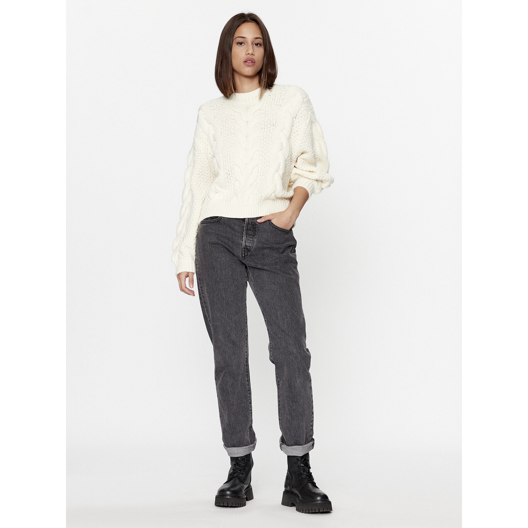 Wrangler Пуловер 112342769 Екрю Regular Fit - Pepit.bg
