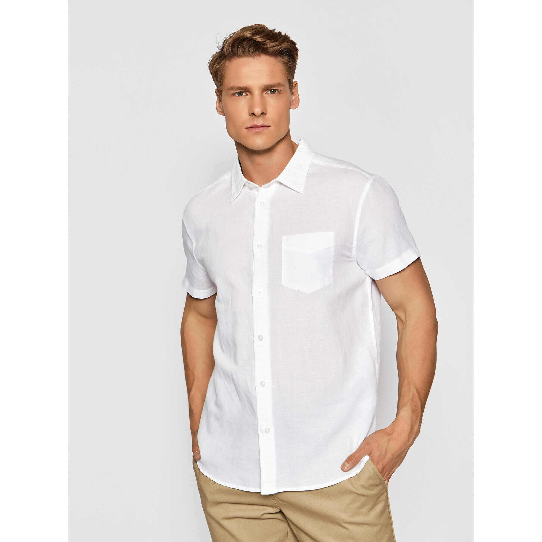 Wrangler Риза Ss 1 Pkt W5J7LO989 Бял Regular Fit - Pepit.bg