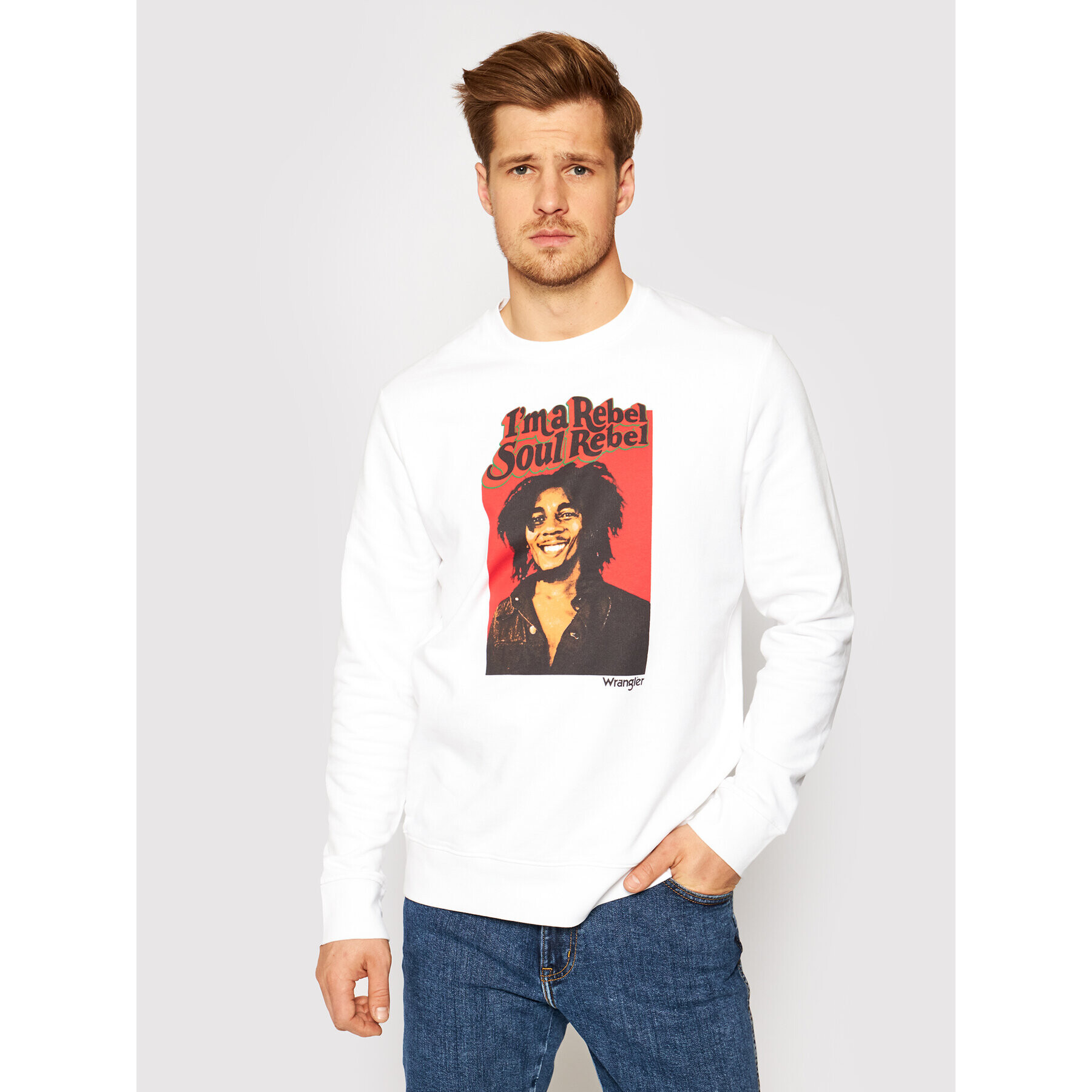 Wrangler Суитшърт BOB MARLEY Soul Rebel Crew W681H1989 Бял Regular Fit - Pepit.bg