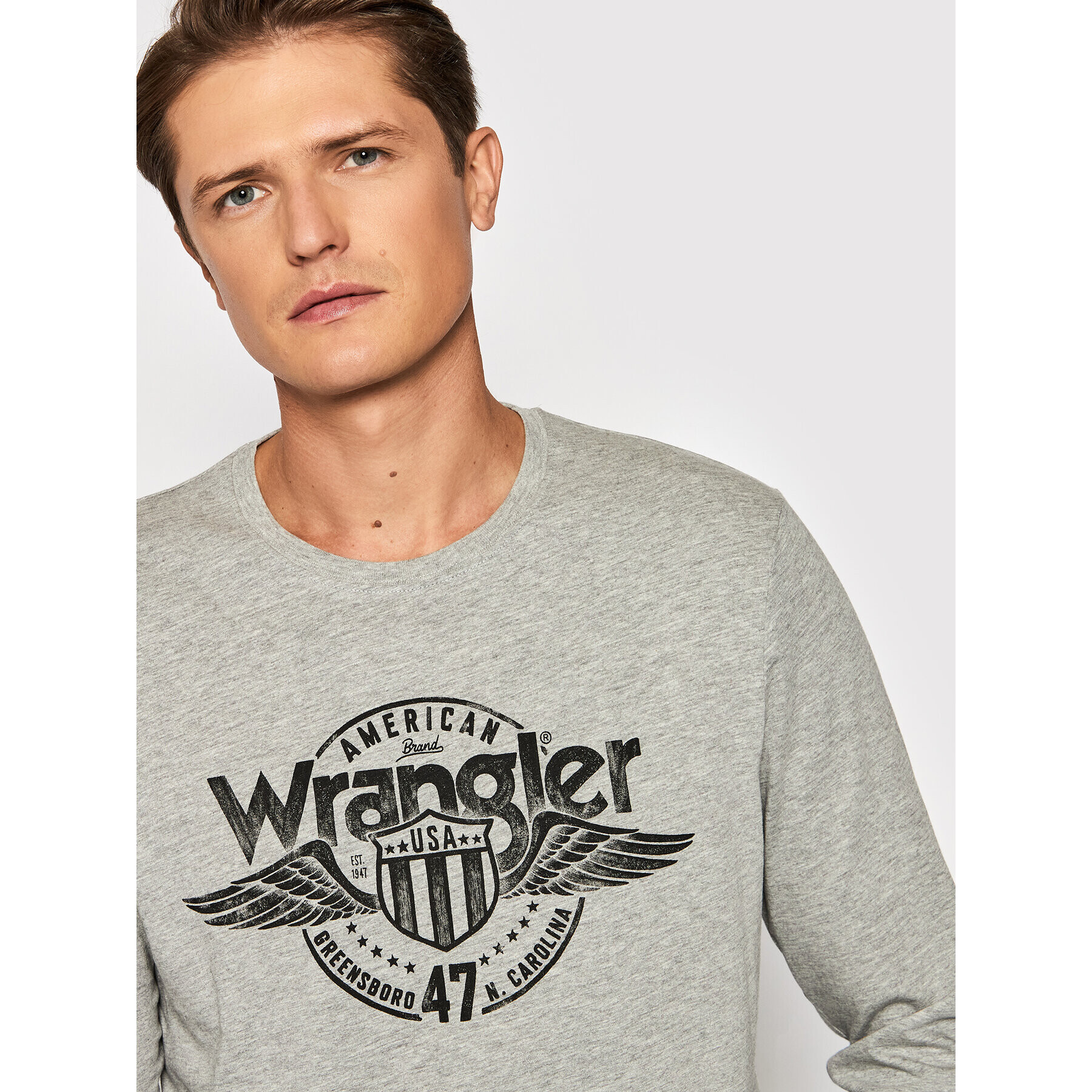 Wrangler Тениска с дълъг ръкав Ls Americana Tee W7J5D3X37 Сив Regular Fit - Pepit.bg