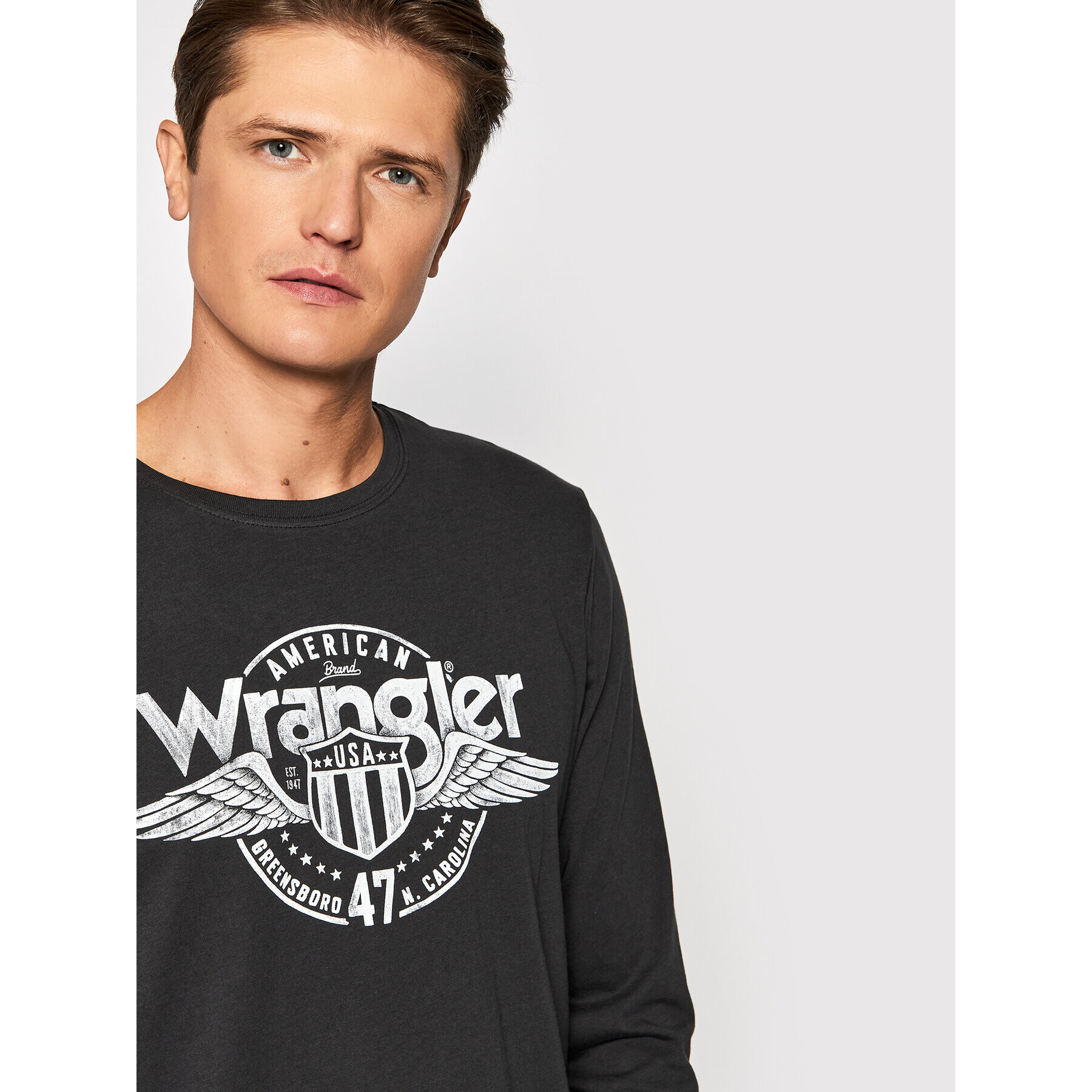 Wrangler Тениска с дълъг ръкав Ls Americana Tee W7J5D3XV6 Черен Regular Fit - Pepit.bg