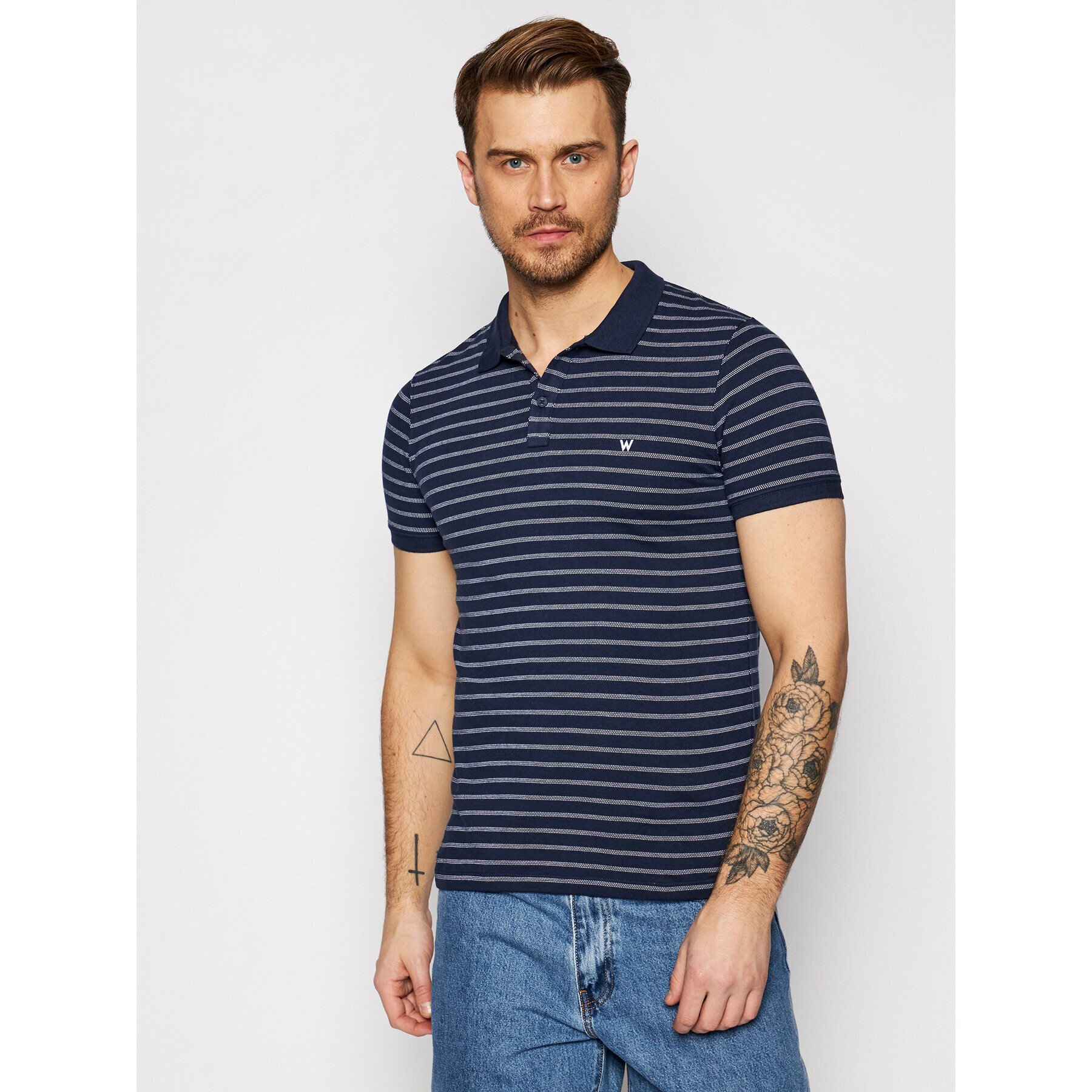 Wrangler Тениска с яка и копчета Ss Yd Stripe W7ALKD114 Тъмносин Regular Fit - Pepit.bg