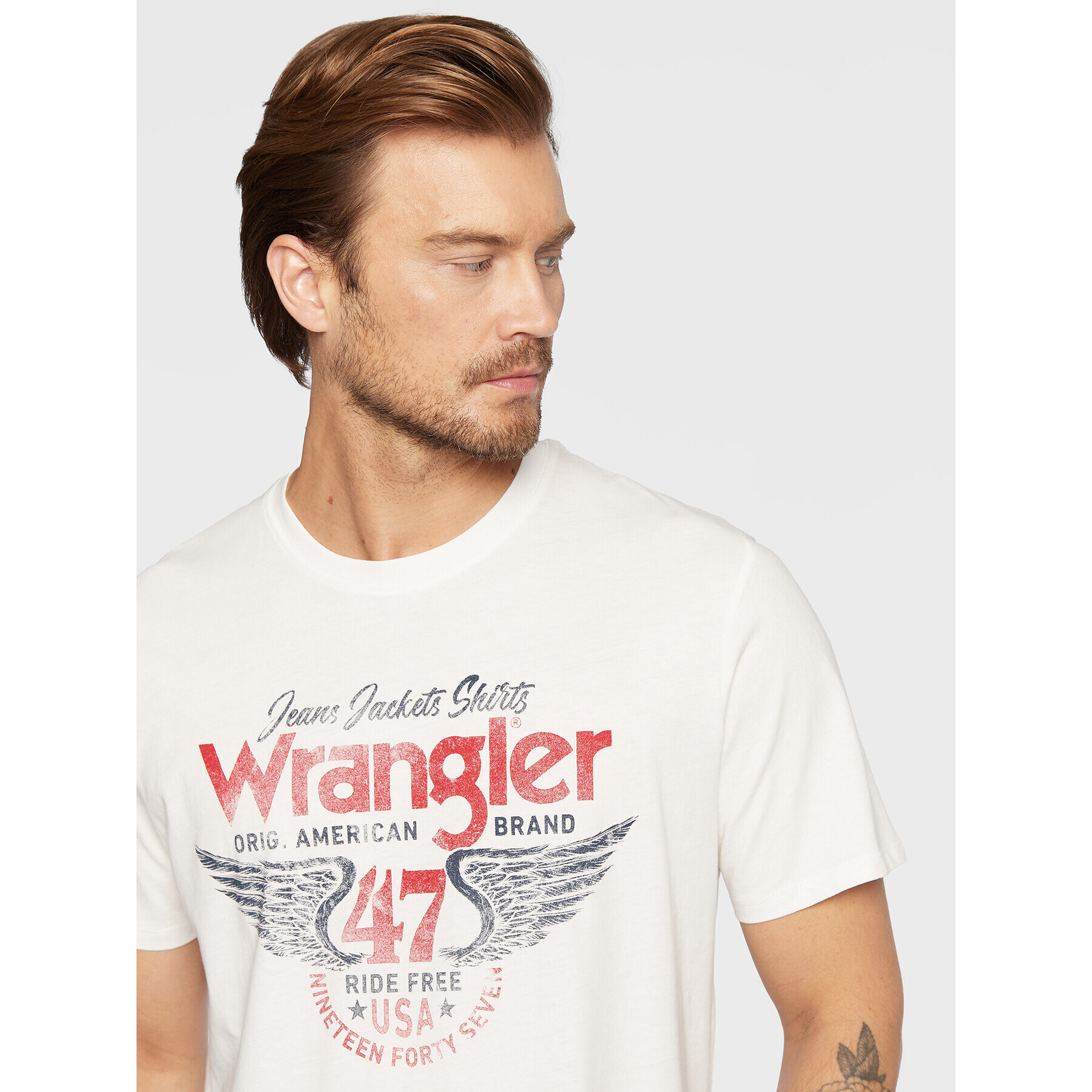 Wrangler Тишърт Americana W70PD3W02 Бял Regular Fit - Pepit.bg