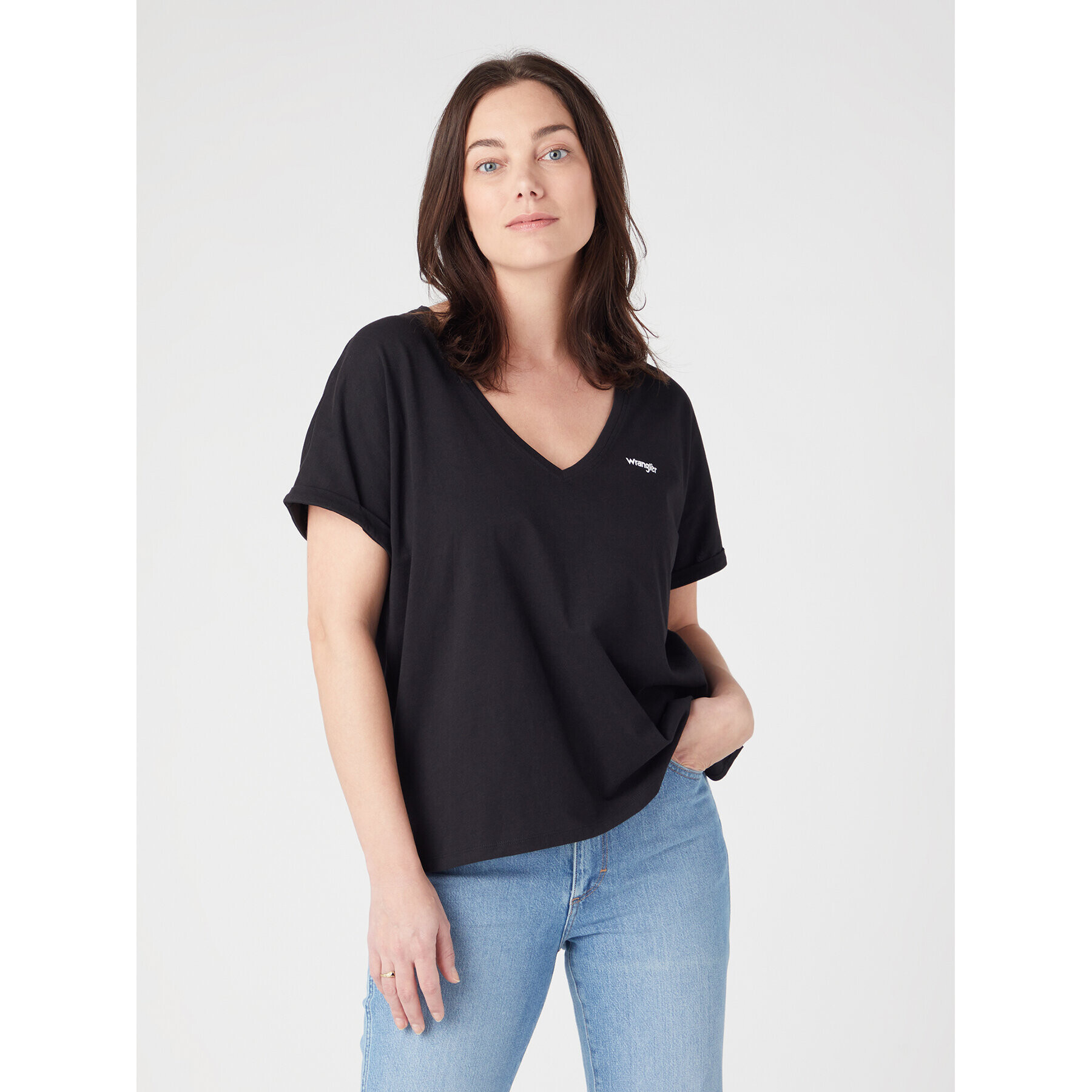 Wrangler Тишърт Drapey W7XKEV100 112328930 Черен Regular Fit - Pepit.bg