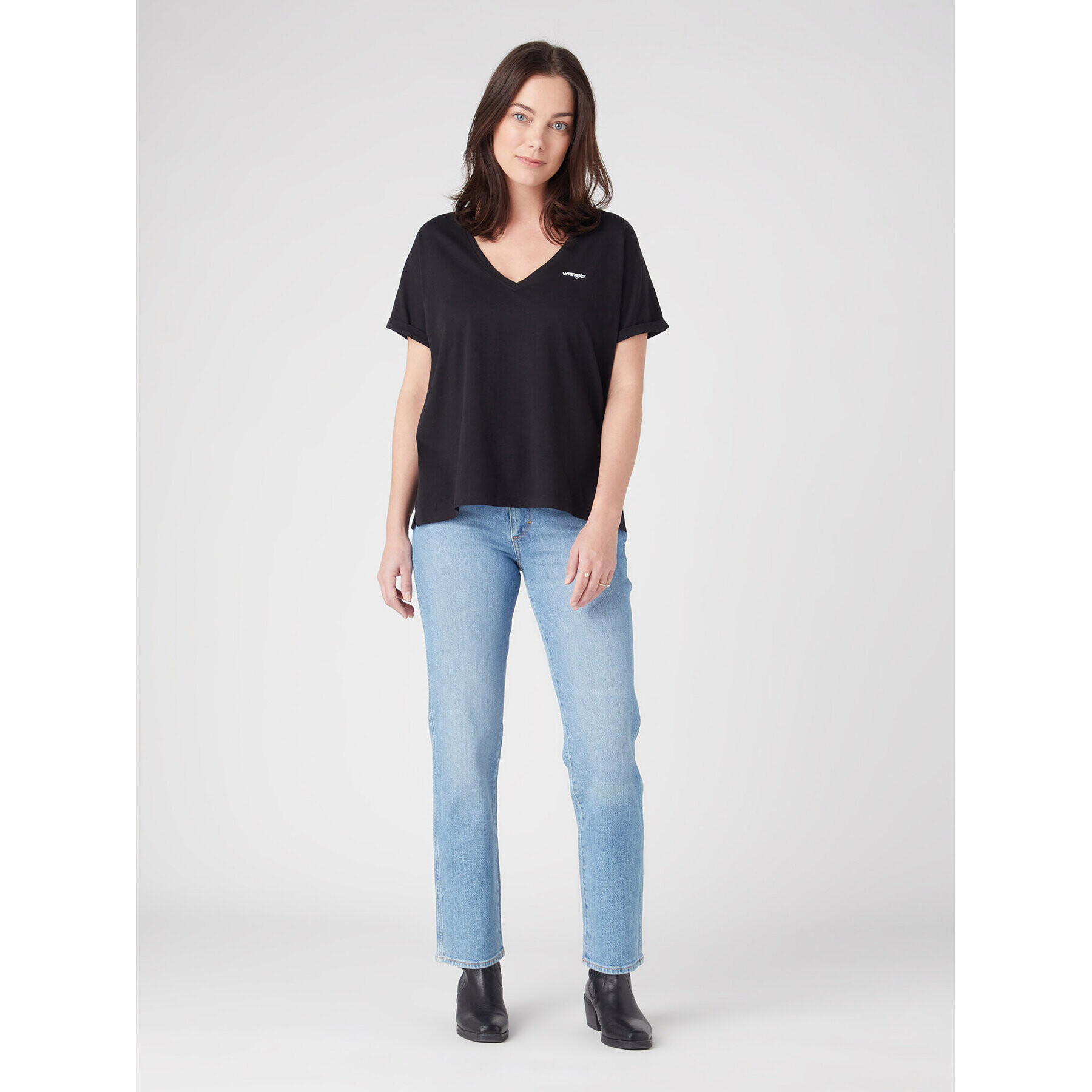 Wrangler Тишърт Drapey W7XKEV100 112328930 Черен Regular Fit - Pepit.bg