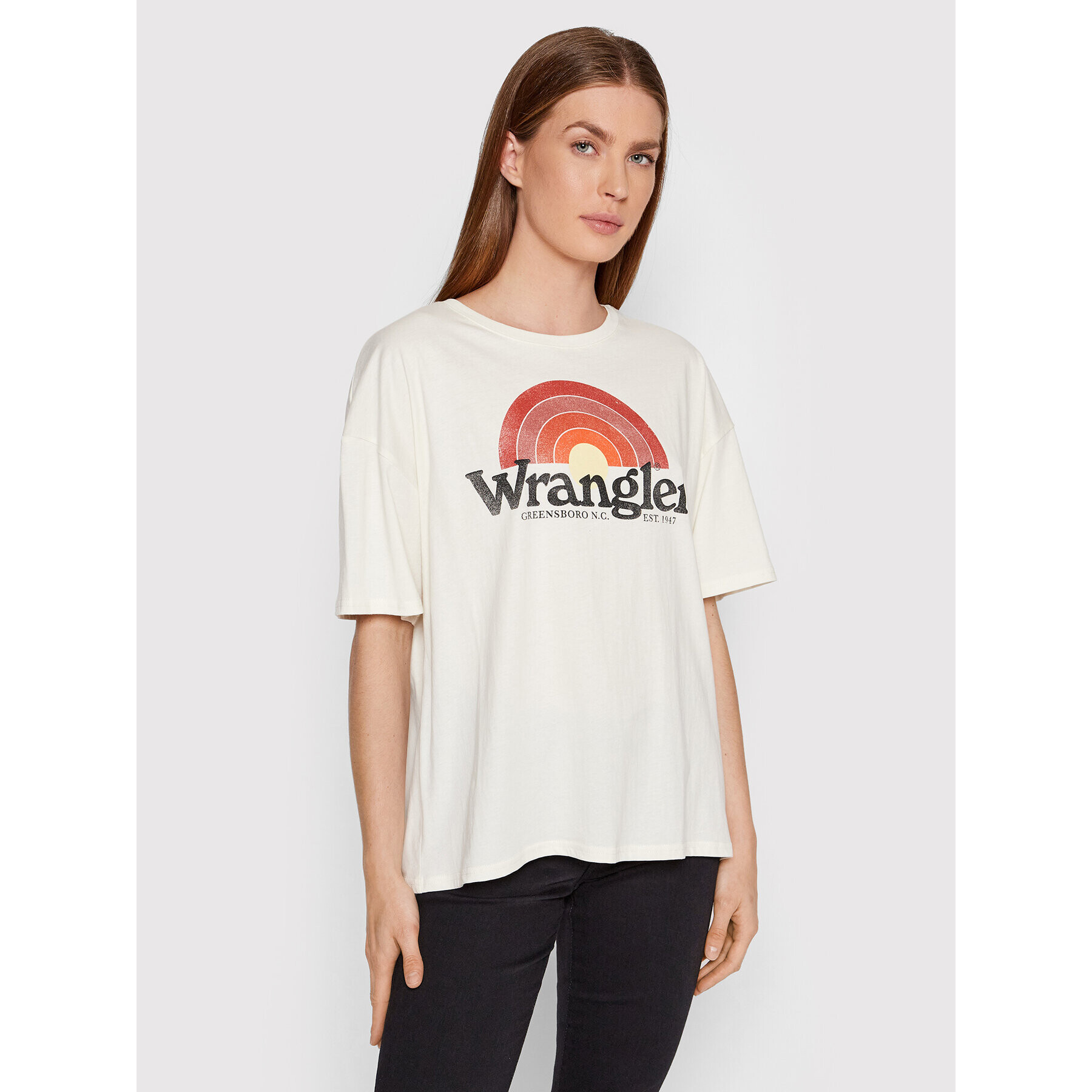 Wrangler Тишърт Girlfriend W7R9GHC11 Бял Regular Fit - Pepit.bg