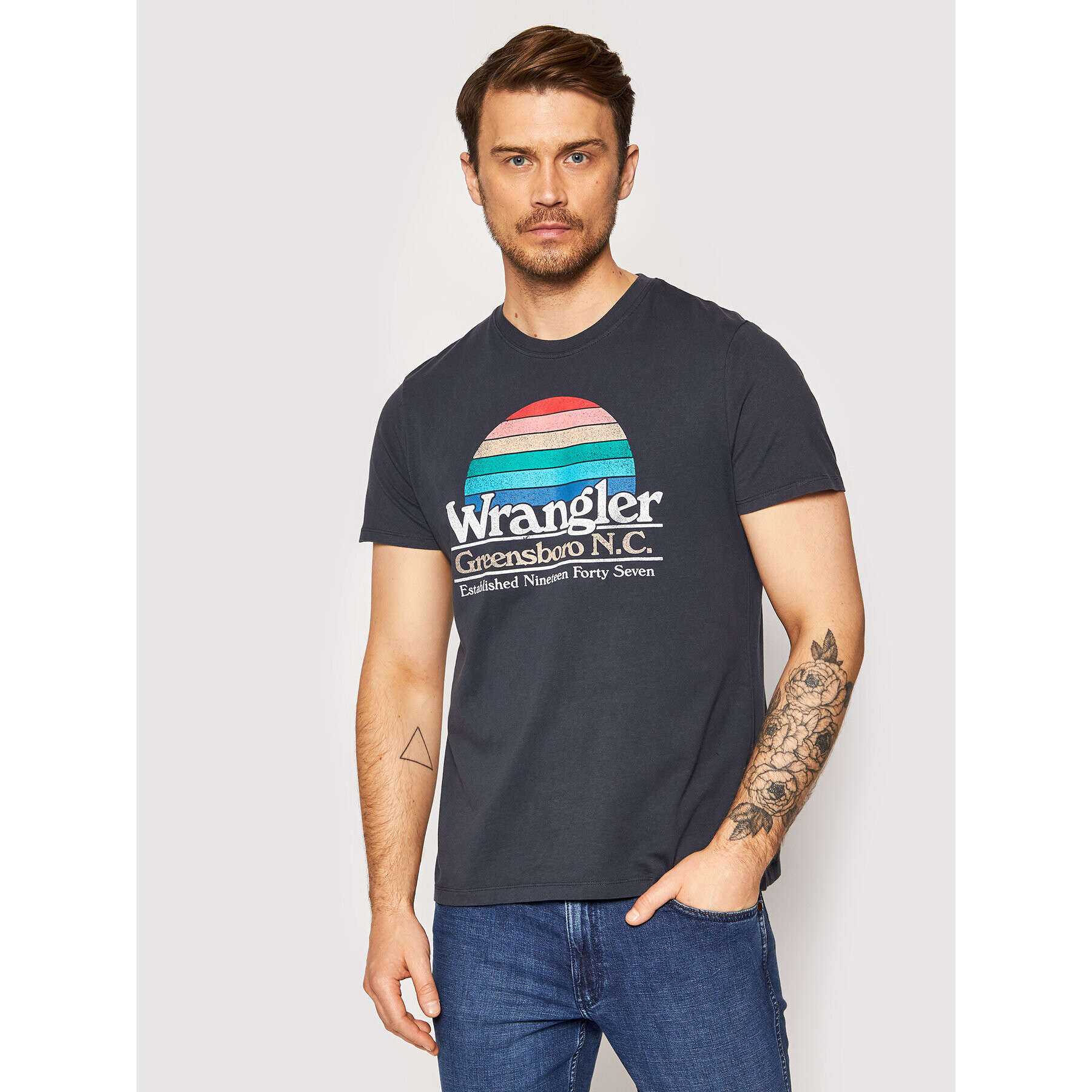 Wrangler Тишърт Graphic W7AID3XAE Тъмносин Regular Fit - Pepit.bg