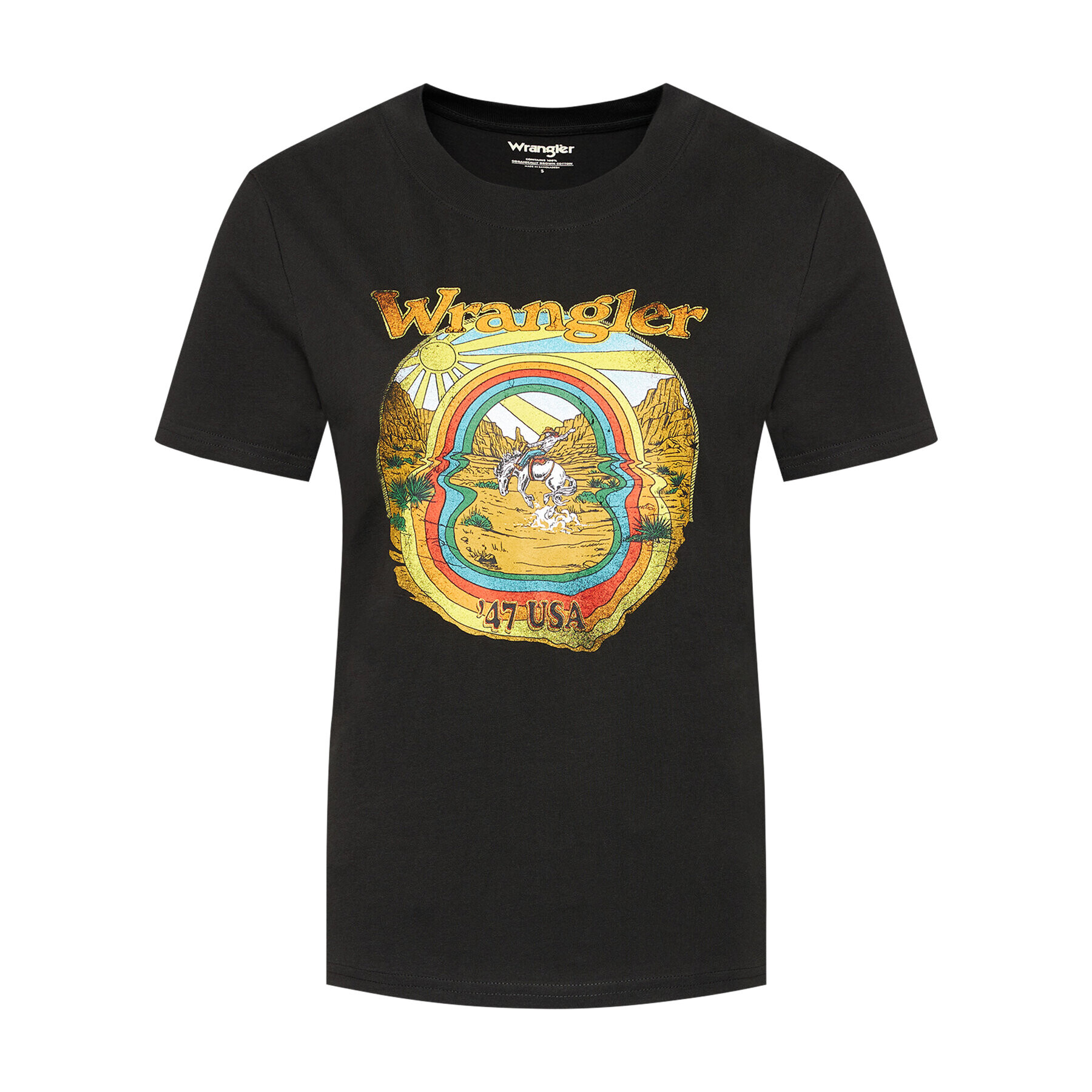Wrangler Тишърт High Rib W7N9GHXVD Черен Regular Fit - Pepit.bg