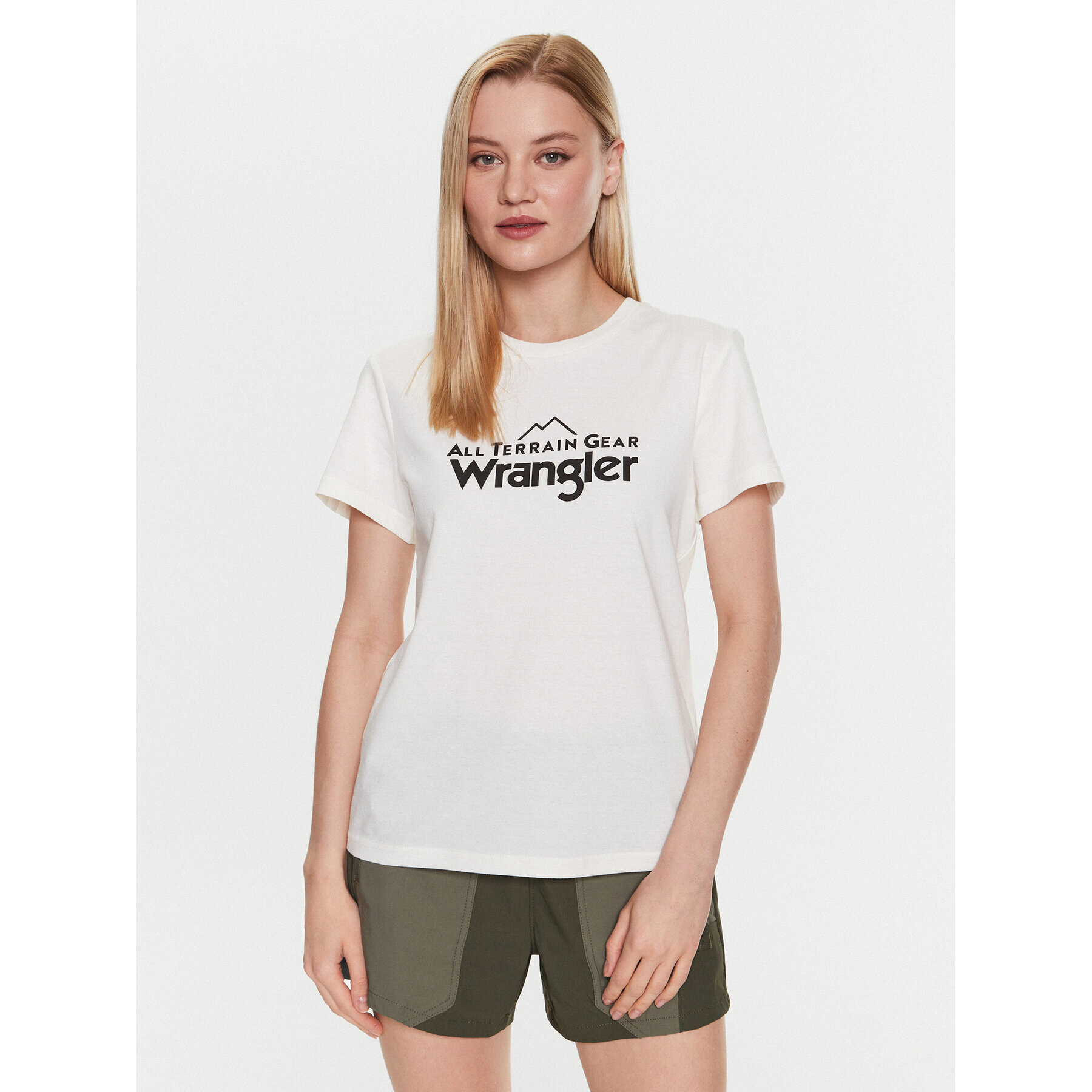 Wrangler Тишърт Logo Tee WC5FGEM22 112326341 Екрю Regular Fit - Pepit.bg