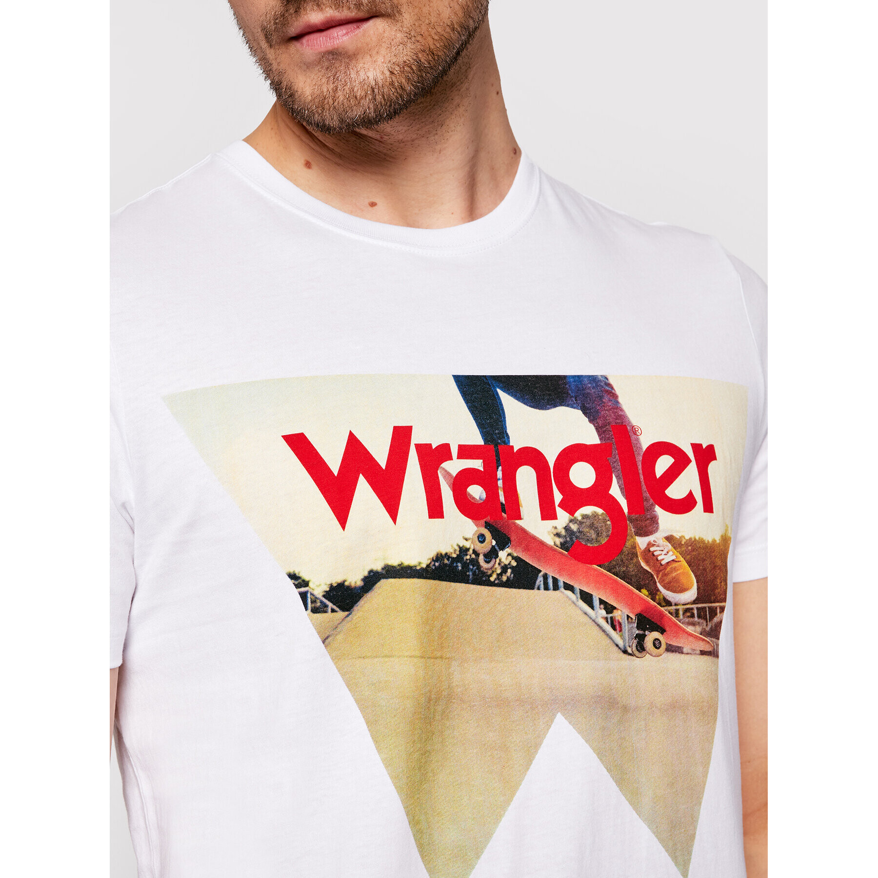 Wrangler Тишърт Photo W7G7D3XW1 Бял Regular Fit - Pepit.bg