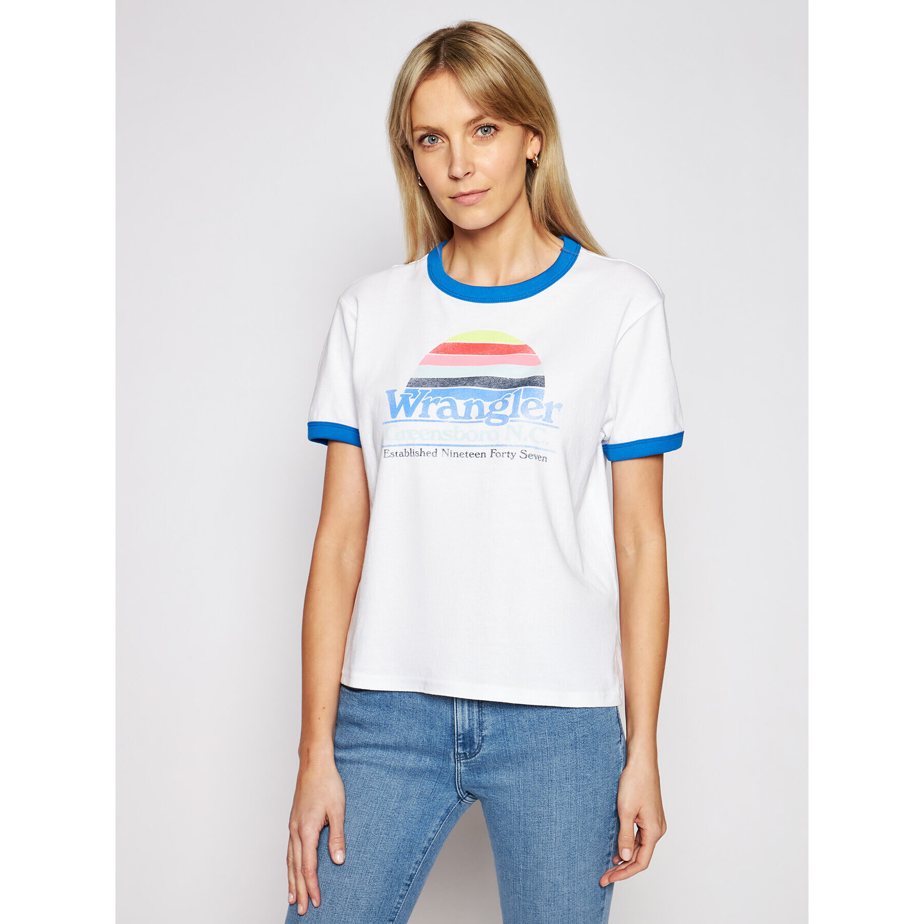 Wrangler Тишърт Ringer W7S0DR989 Бял Relaxed Fit - Pepit.bg