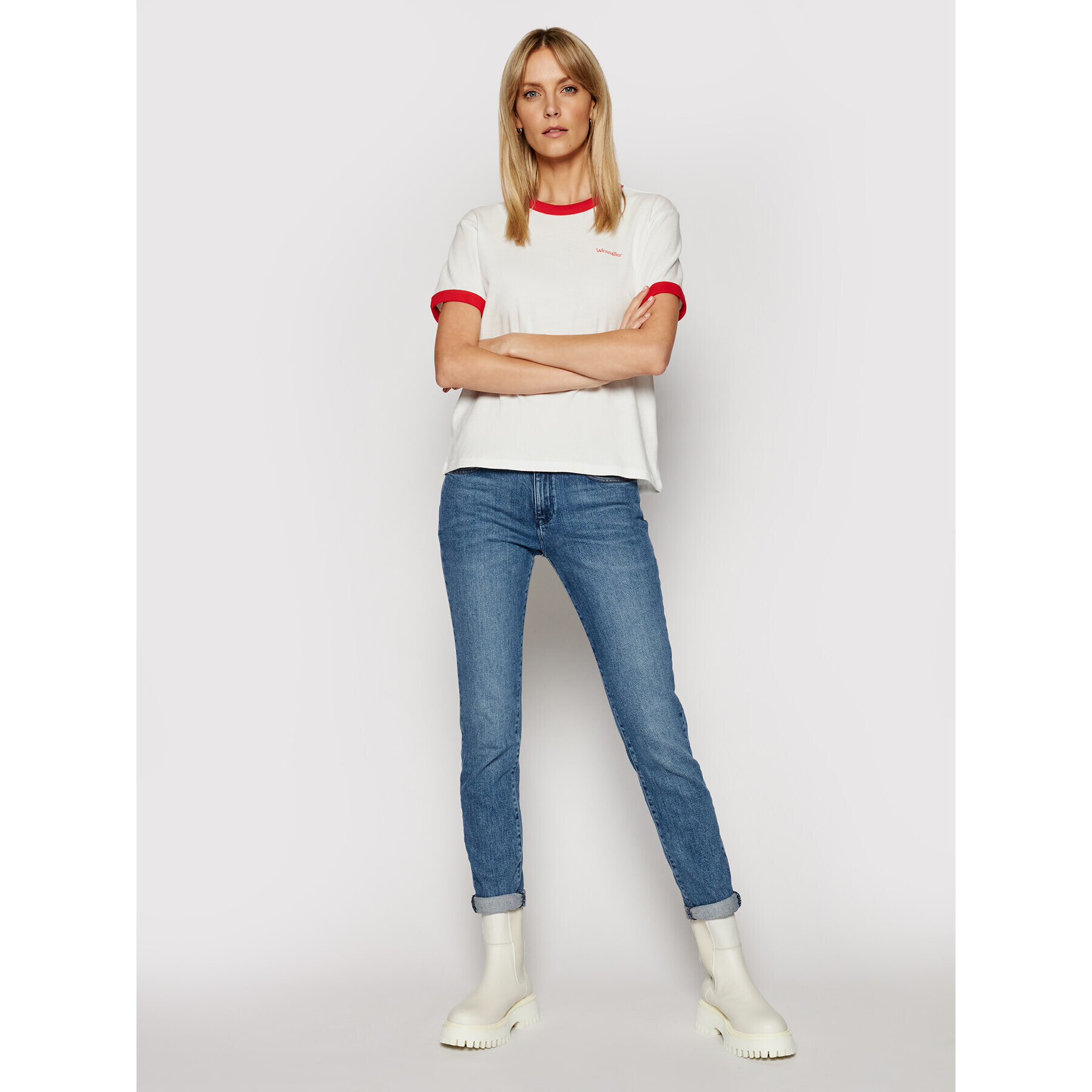 Wrangler Тишърт Ringer W7S0DRR06 Бял Relaxed Fit - Pepit.bg