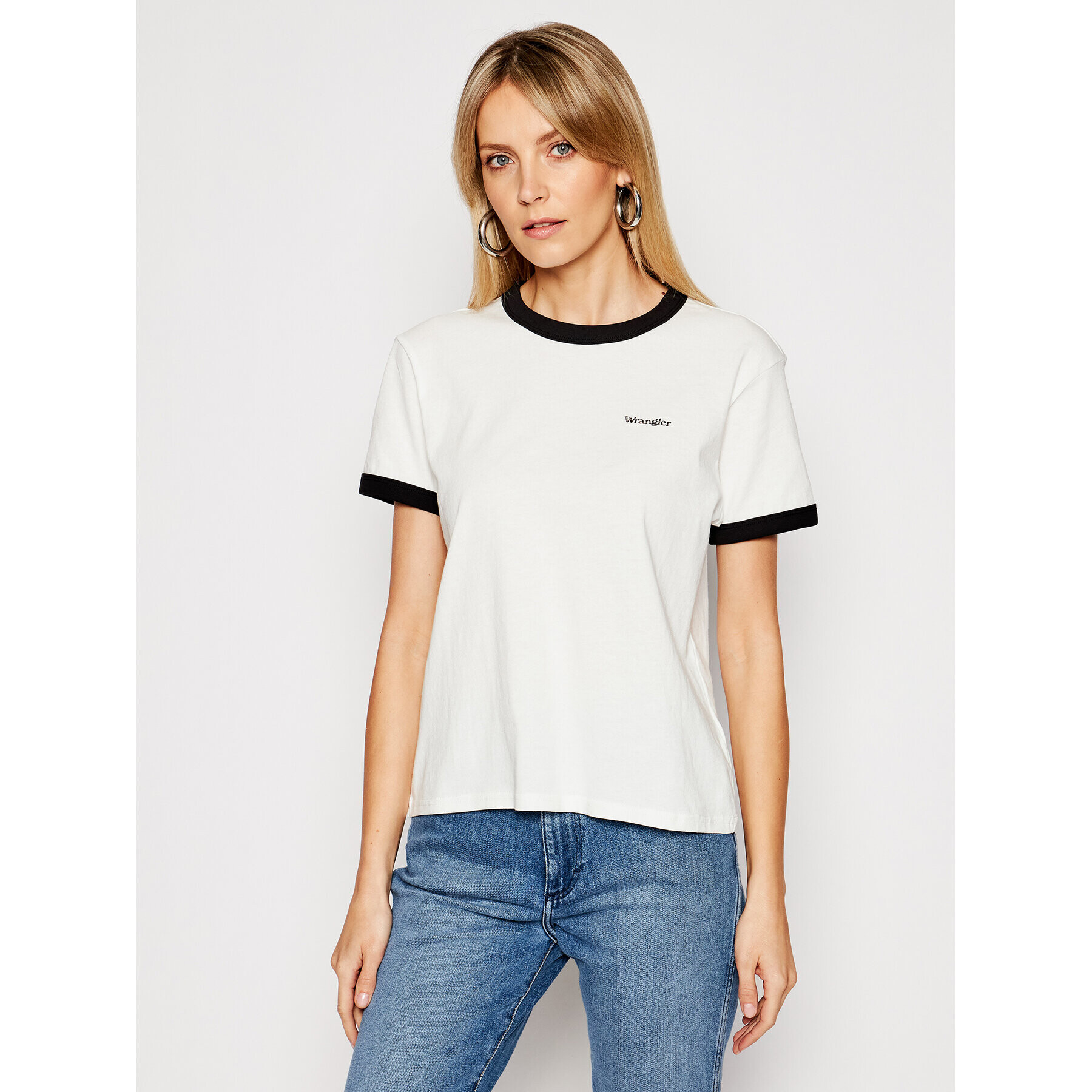 Wrangler Тишърт Ringer W7S0DRXV6 Бял Relaxed Fit - Pepit.bg